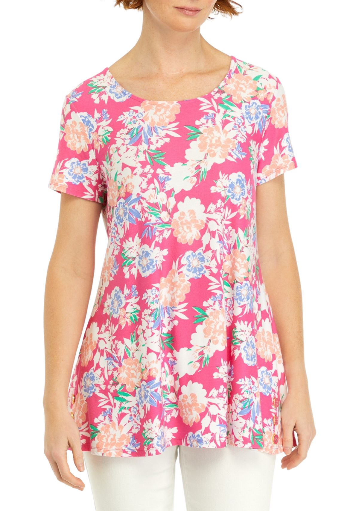 Womens Short Sleeve Side Button Tunic Top