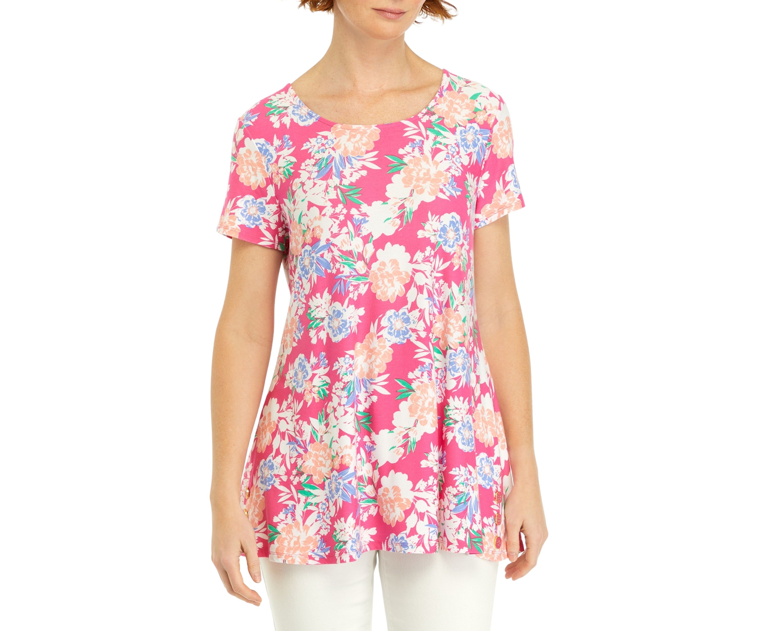 Womens Short Sleeve Side Button Tunic Top