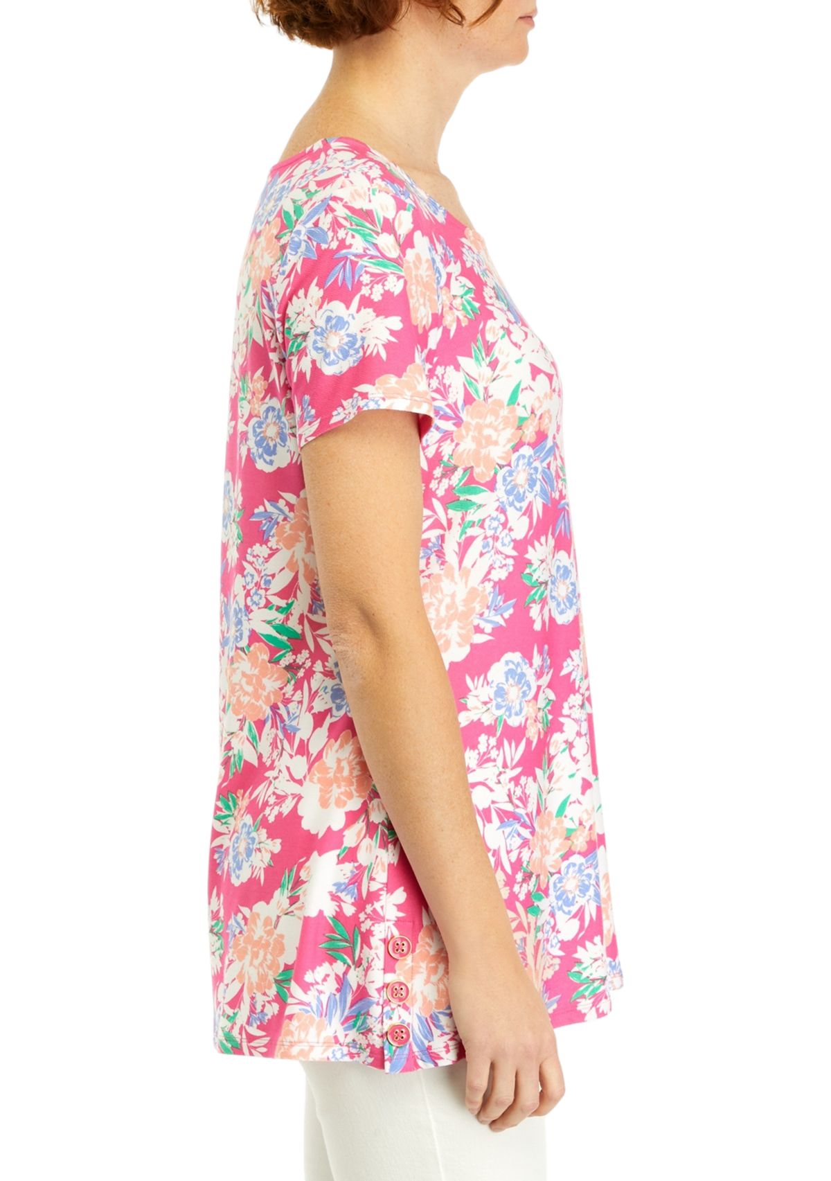 Womens Short Sleeve Side Button Tunic Top