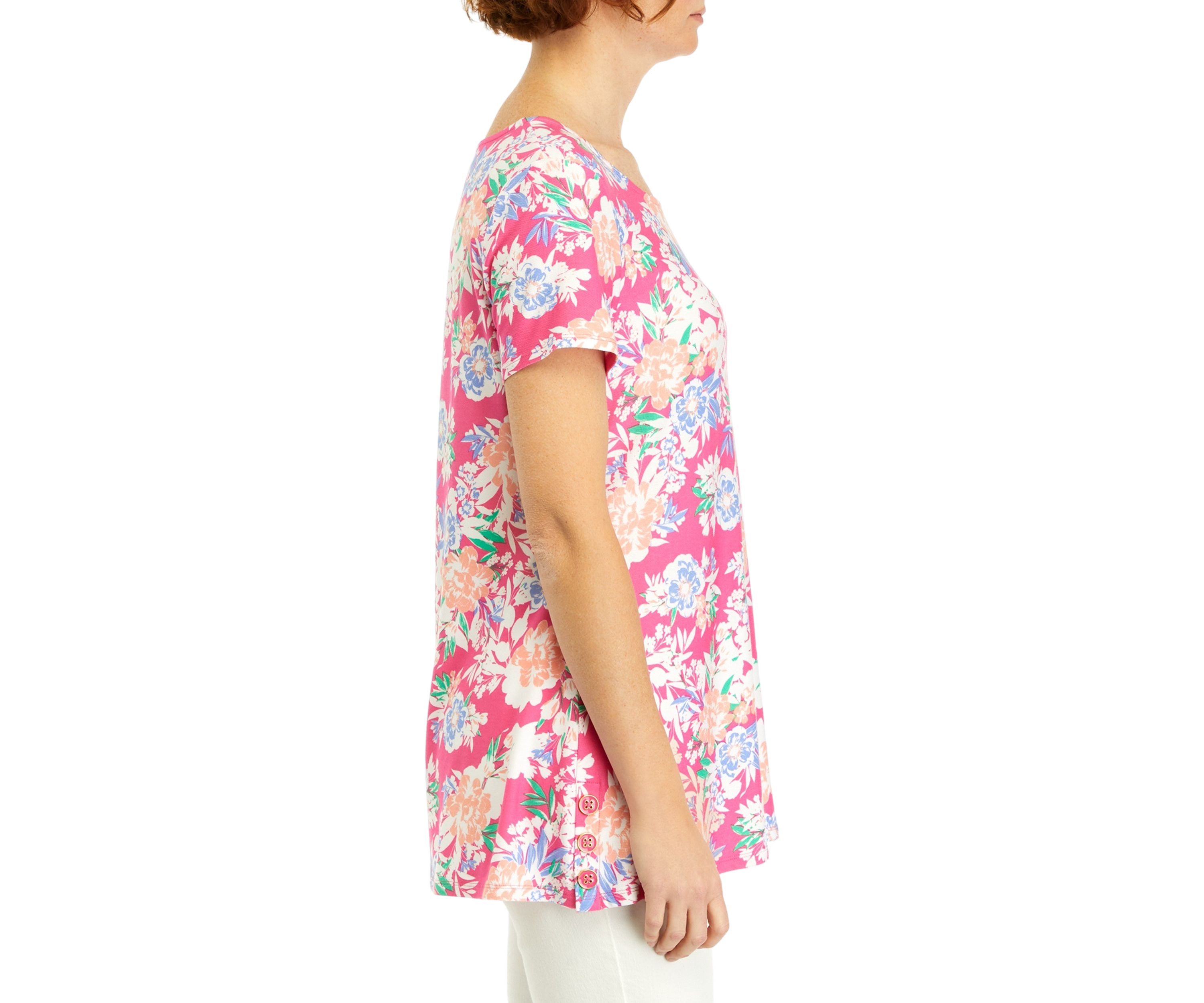 Womens Short Sleeve Side Button Tunic Top