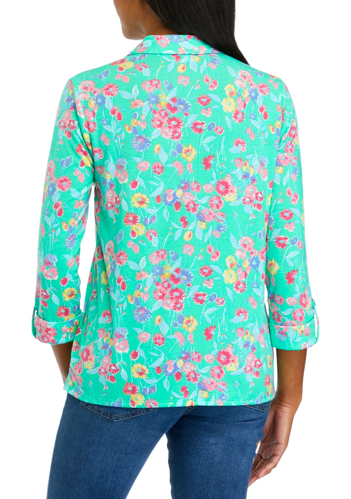 Womens 3/4 Sleeve Button Front Utility Shirt