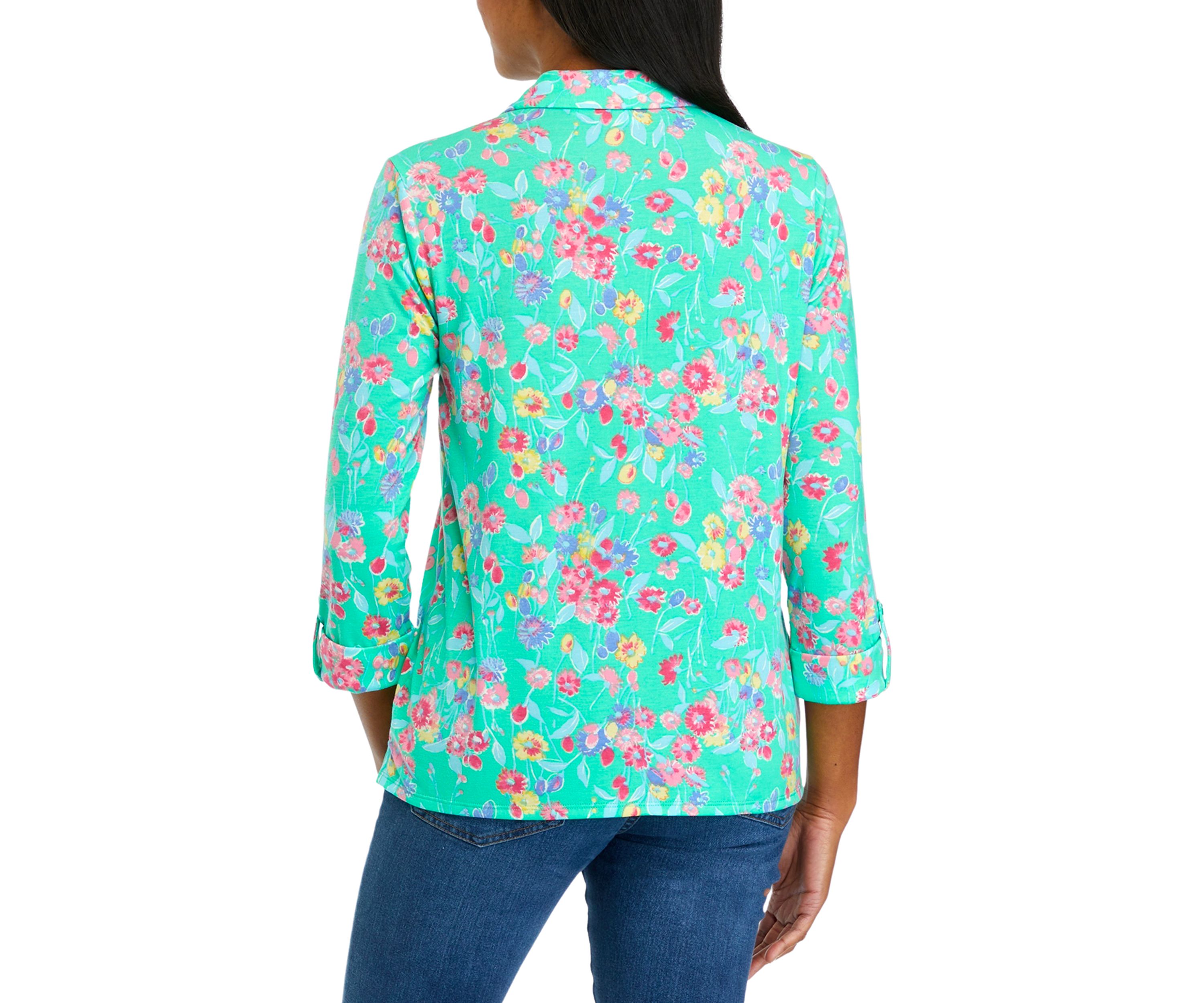 Womens 3/4 Sleeve Button Front Utility Shirt