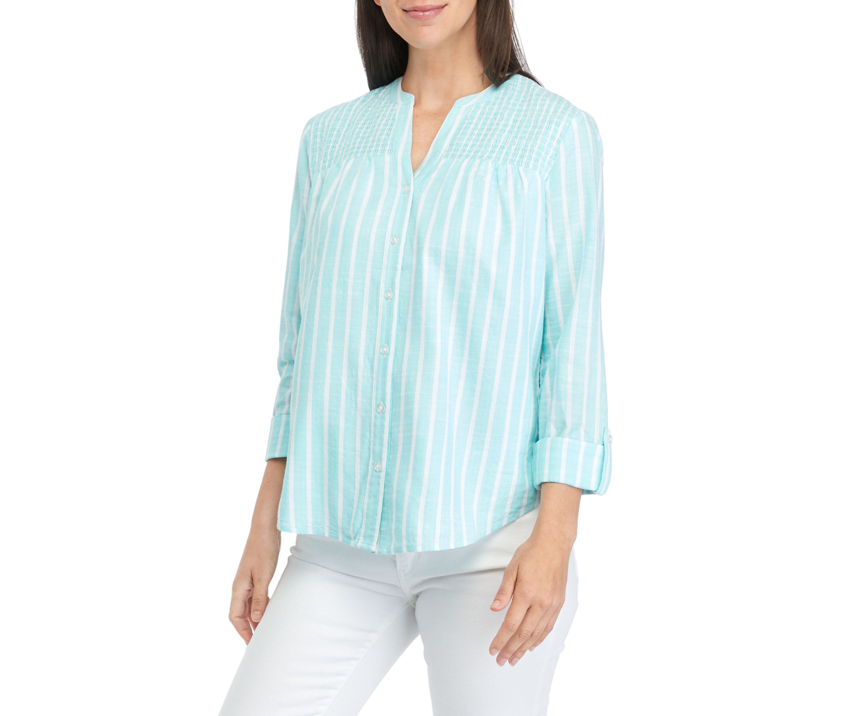 Womens Smock Yoke Striped Shirt