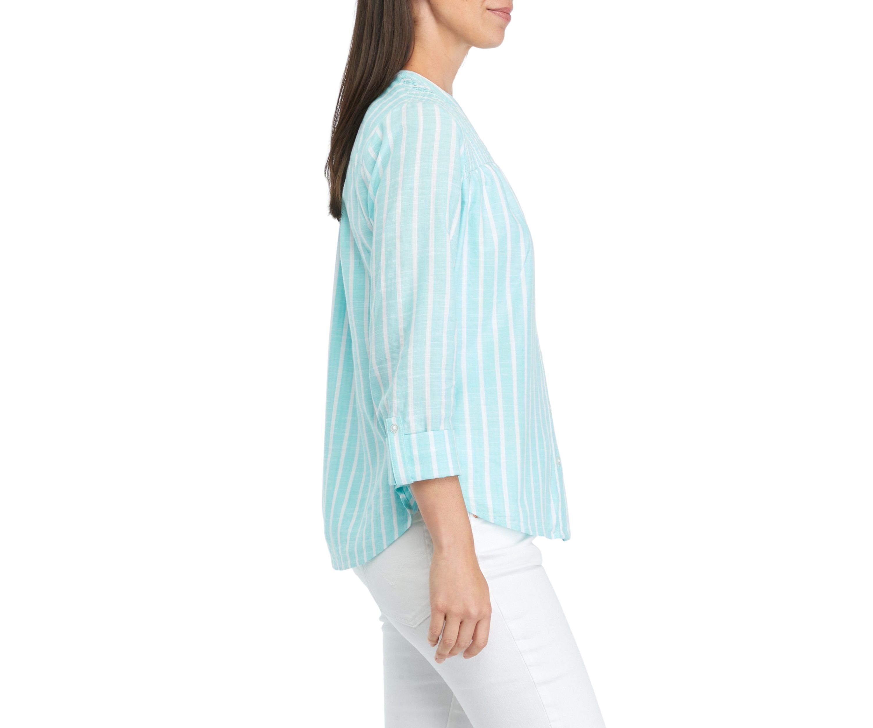 Womens Smock Yoke Striped Shirt