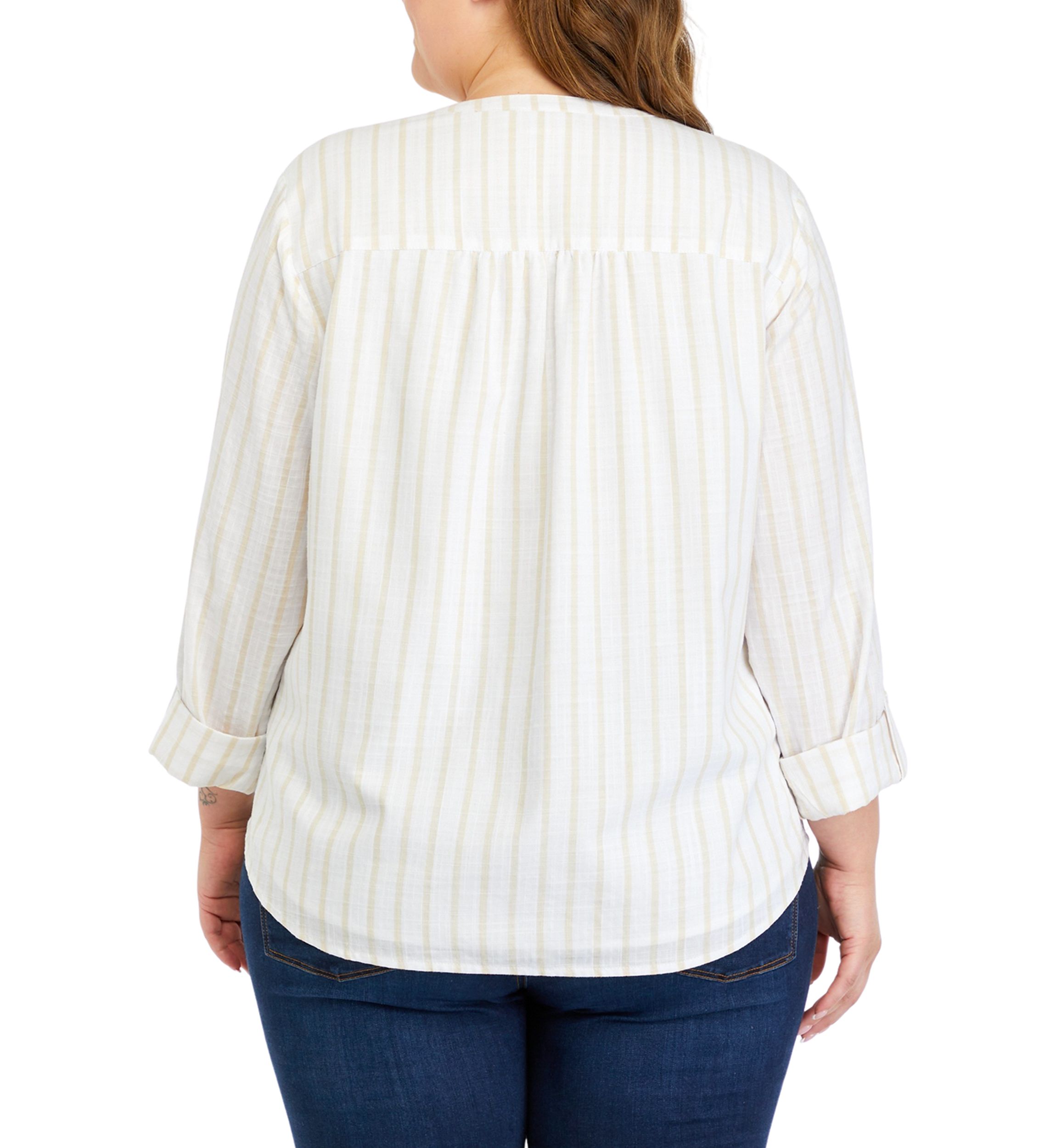 Plus Size Smock Yoke Striped Shirt 