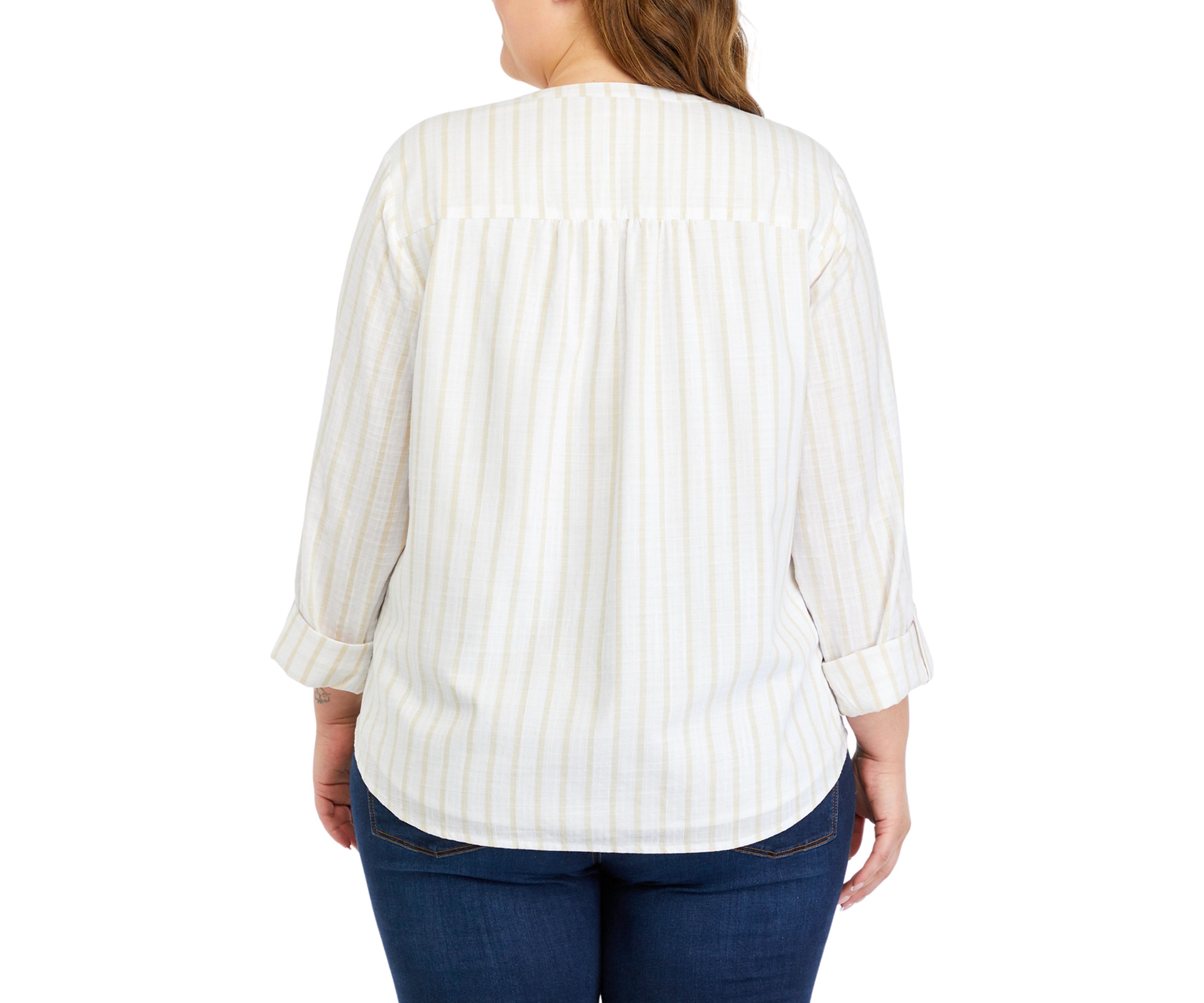 Plus Size Smock Yoke Striped Shirt 