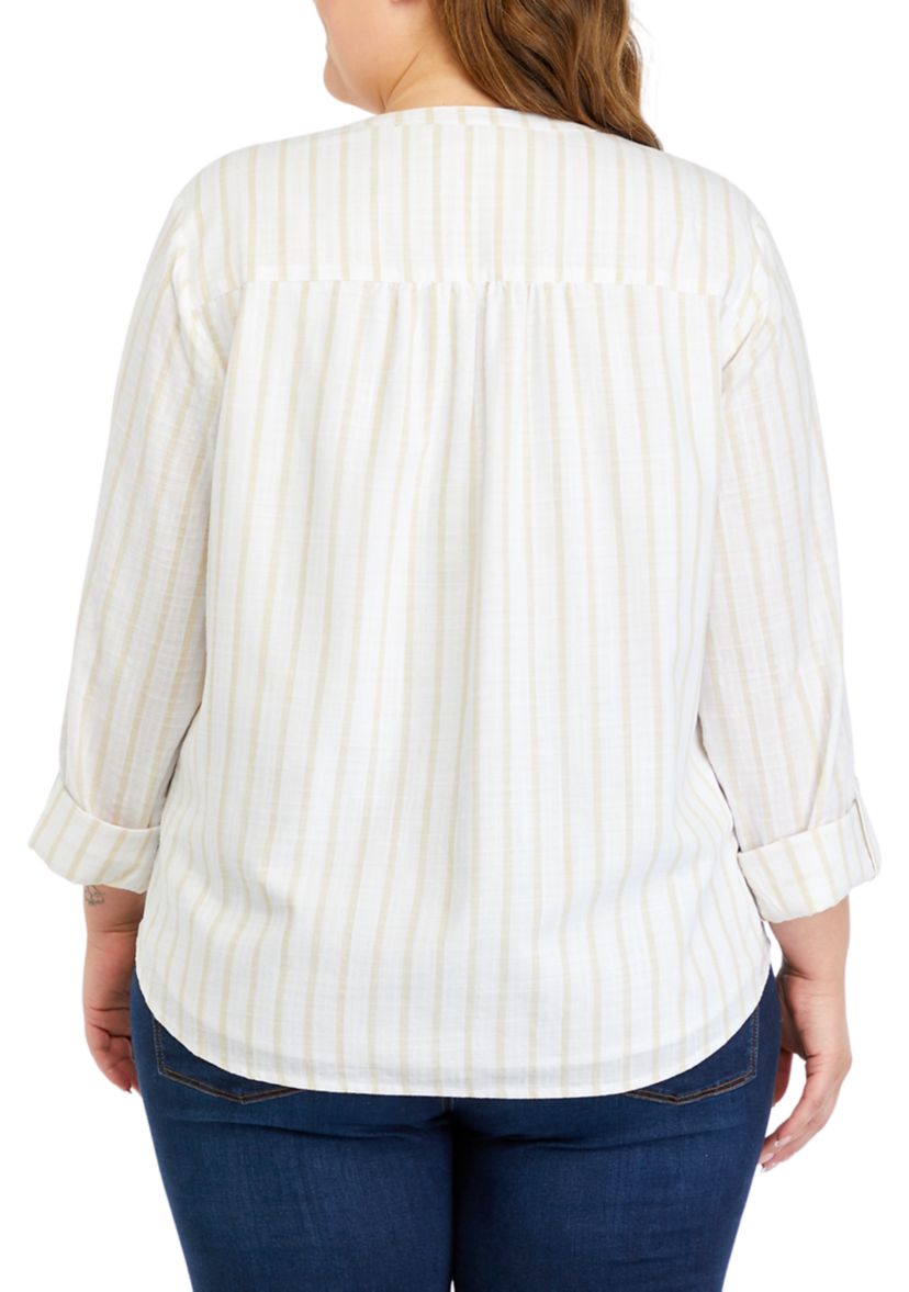 Plus Size Smock Yoke Striped Shirt 