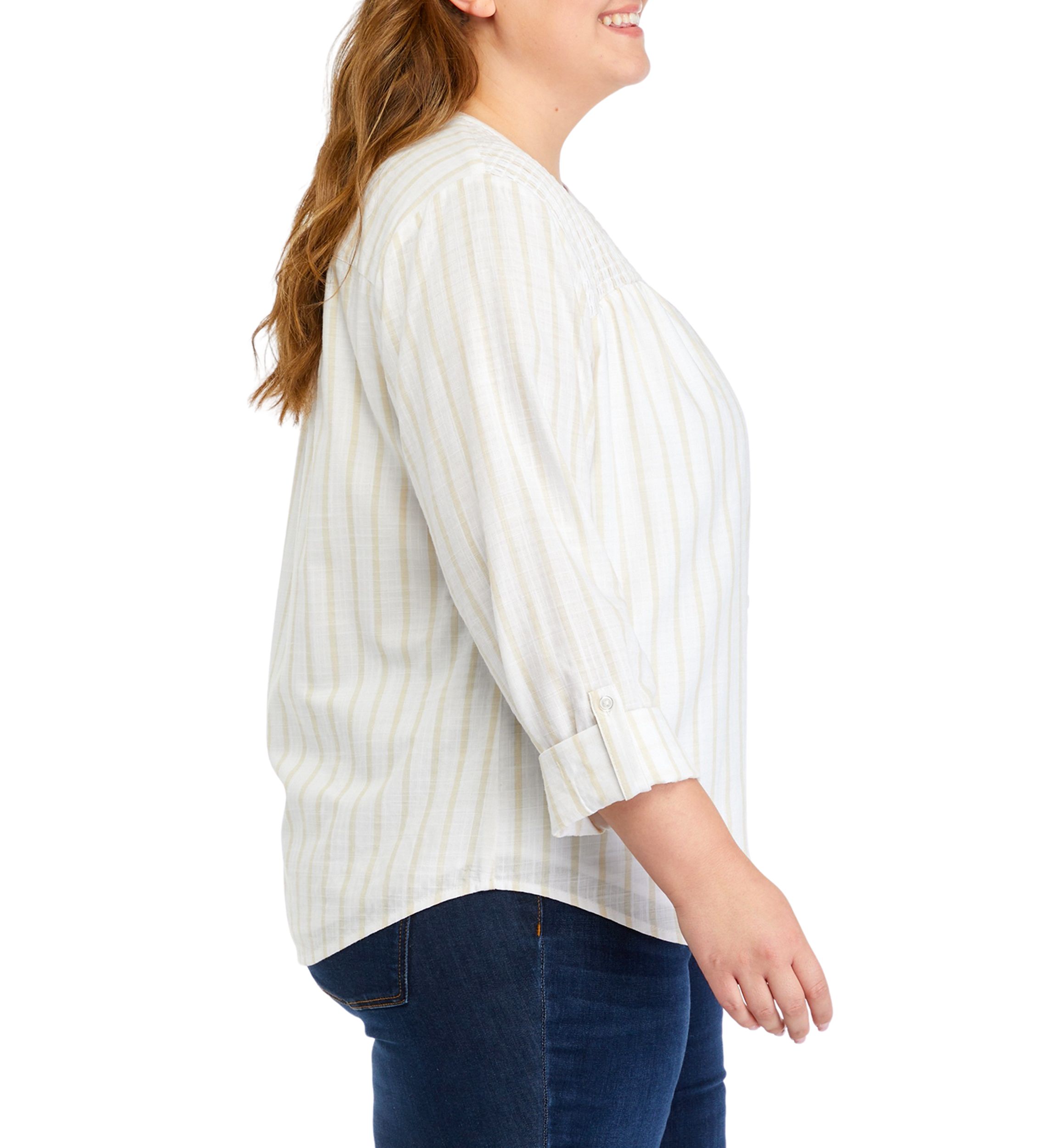 Plus Size Smock Yoke Striped Shirt 