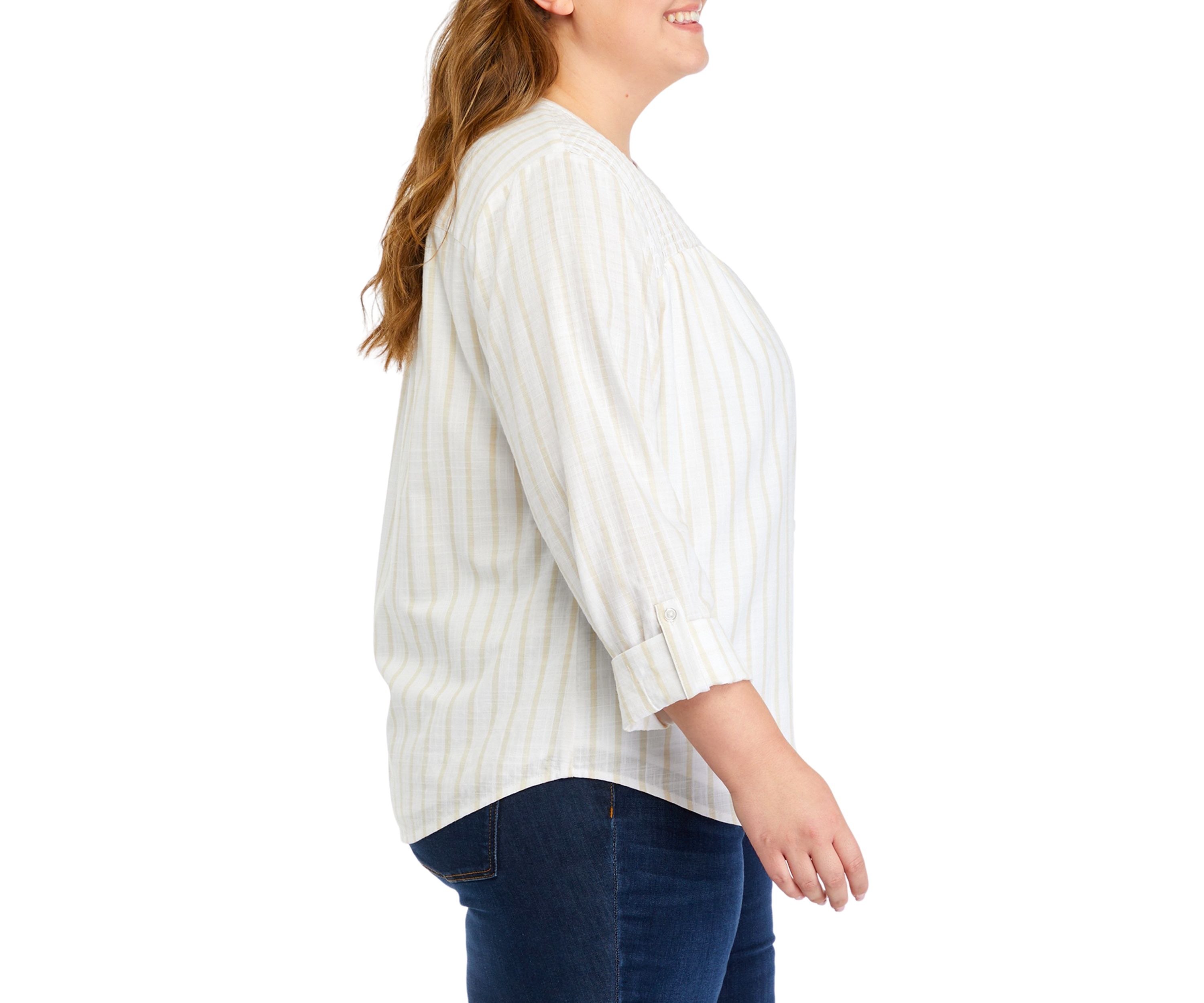 Plus Size Smock Yoke Striped Shirt 