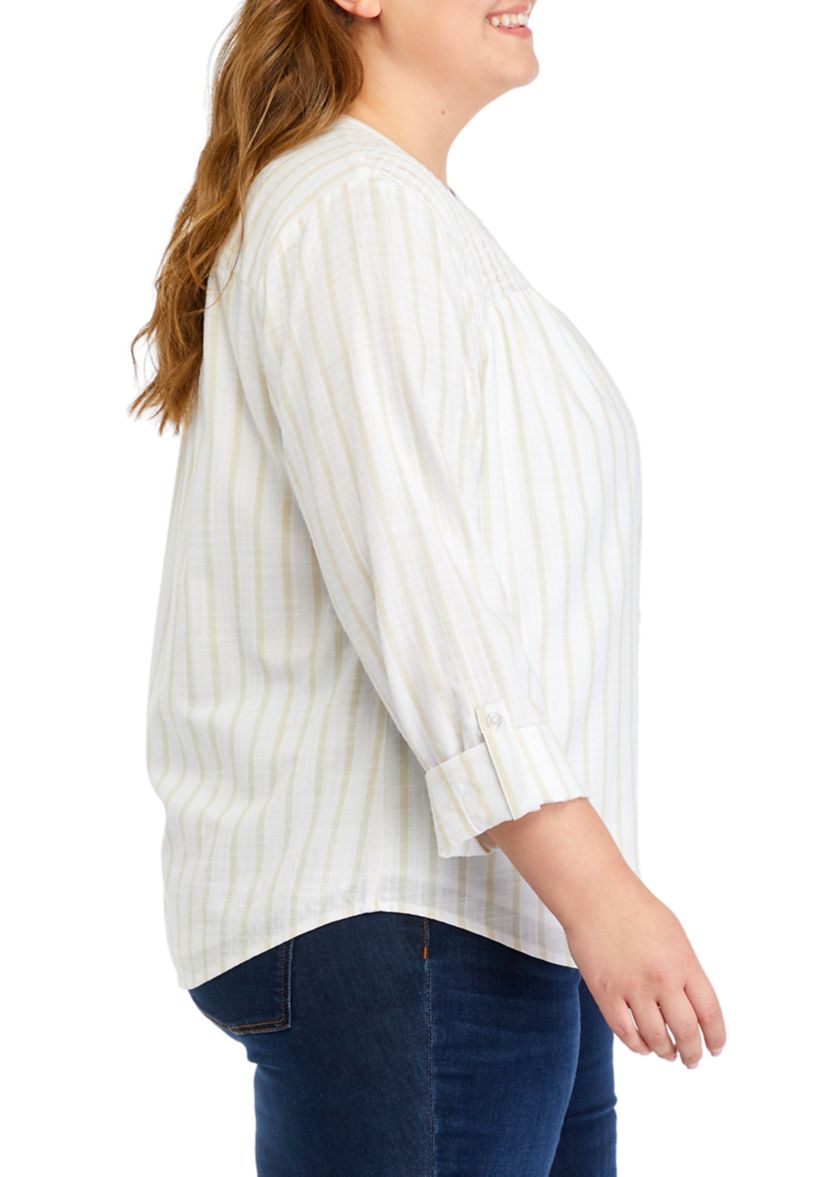 Plus Size Smock Yoke Striped Shirt 