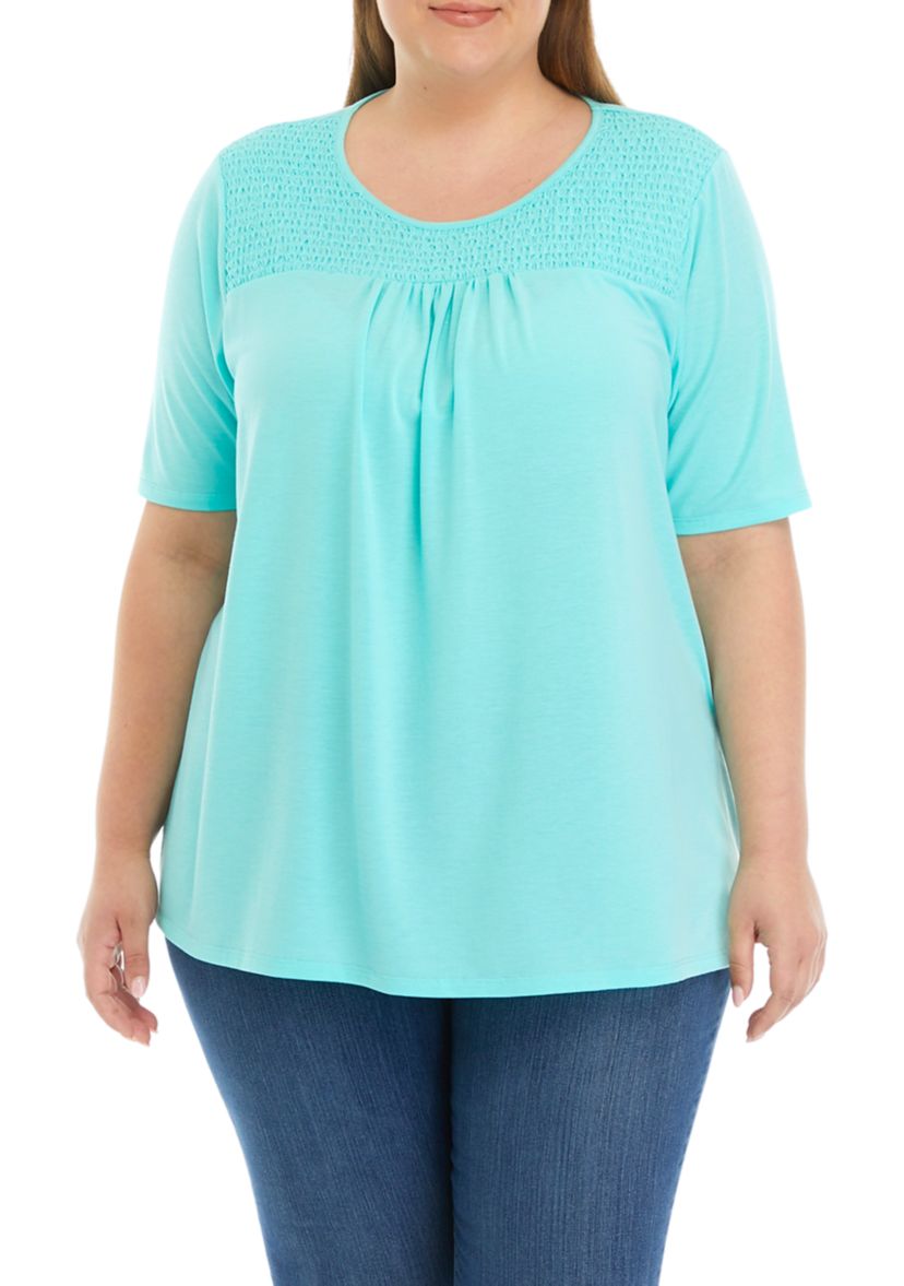Plus Size Solid Smocked Top