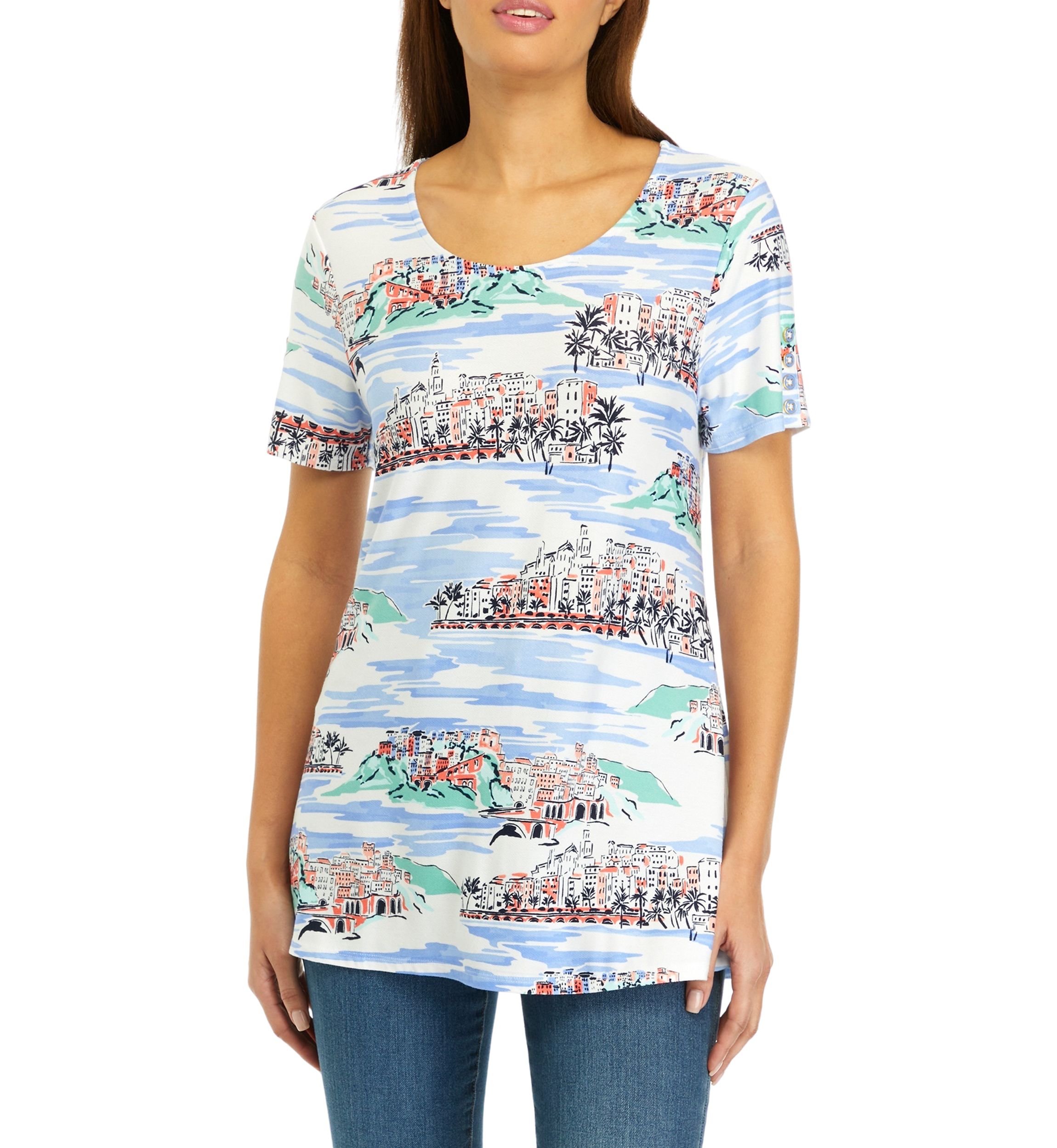 Womens Short Sleeve Printed Tunic Top