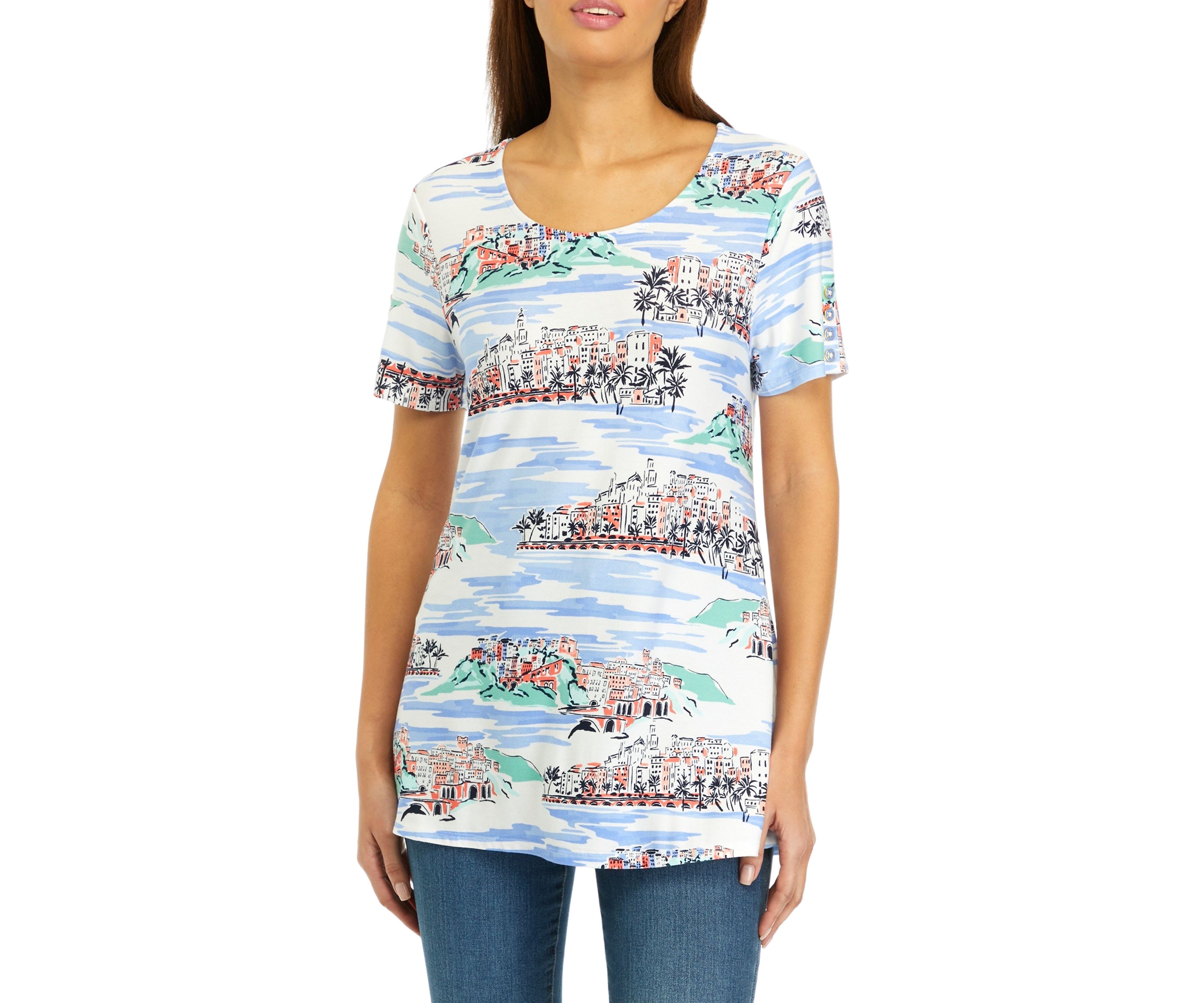 Womens Short Sleeve Printed Tunic Top