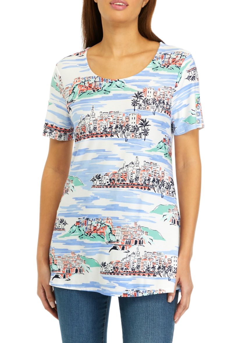 Womens Short Sleeve Printed Tunic Top