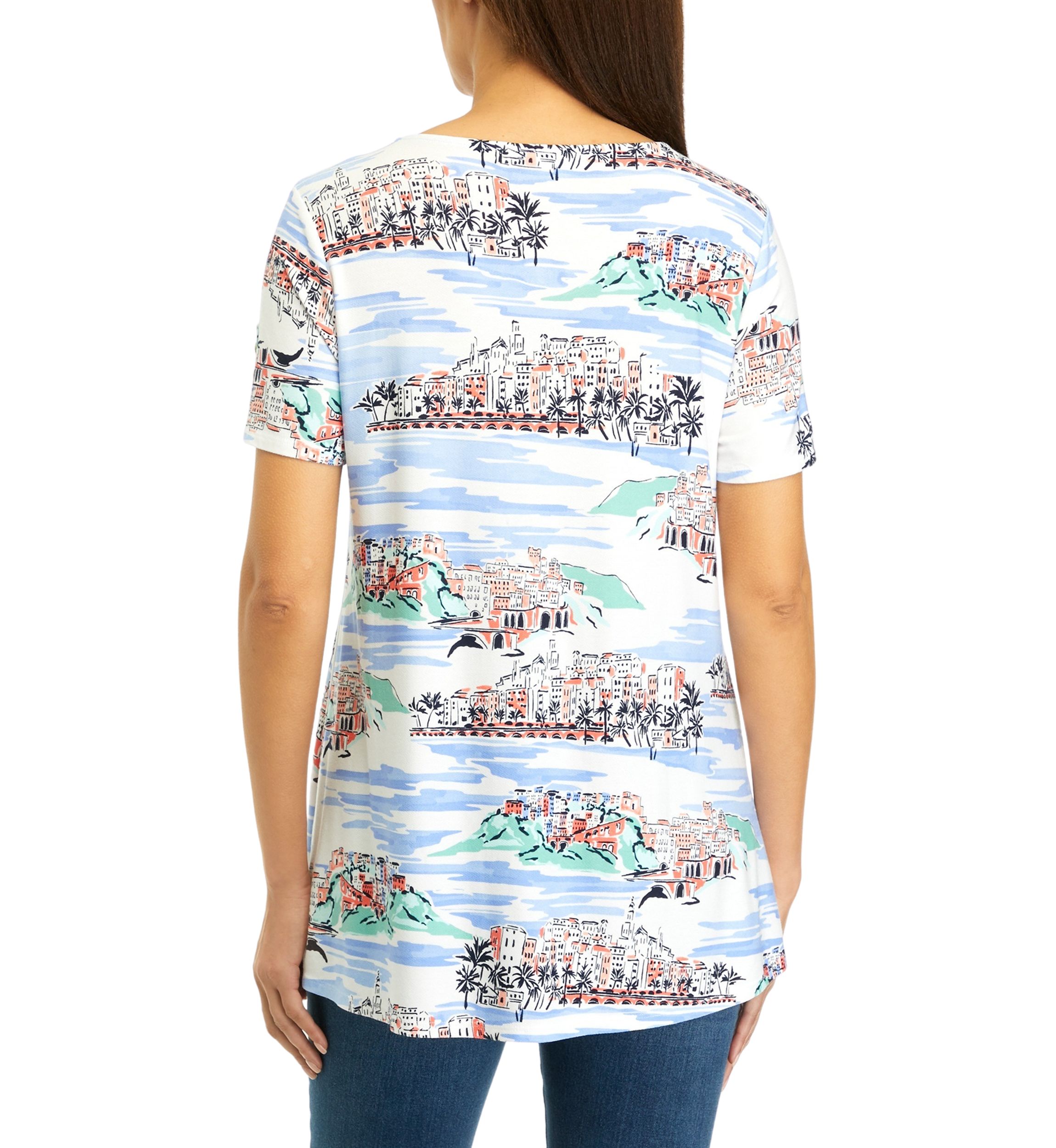 Womens Short Sleeve Printed Tunic Top