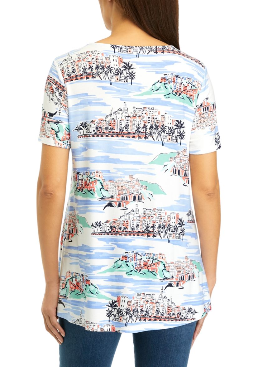 Womens Short Sleeve Printed Tunic Top