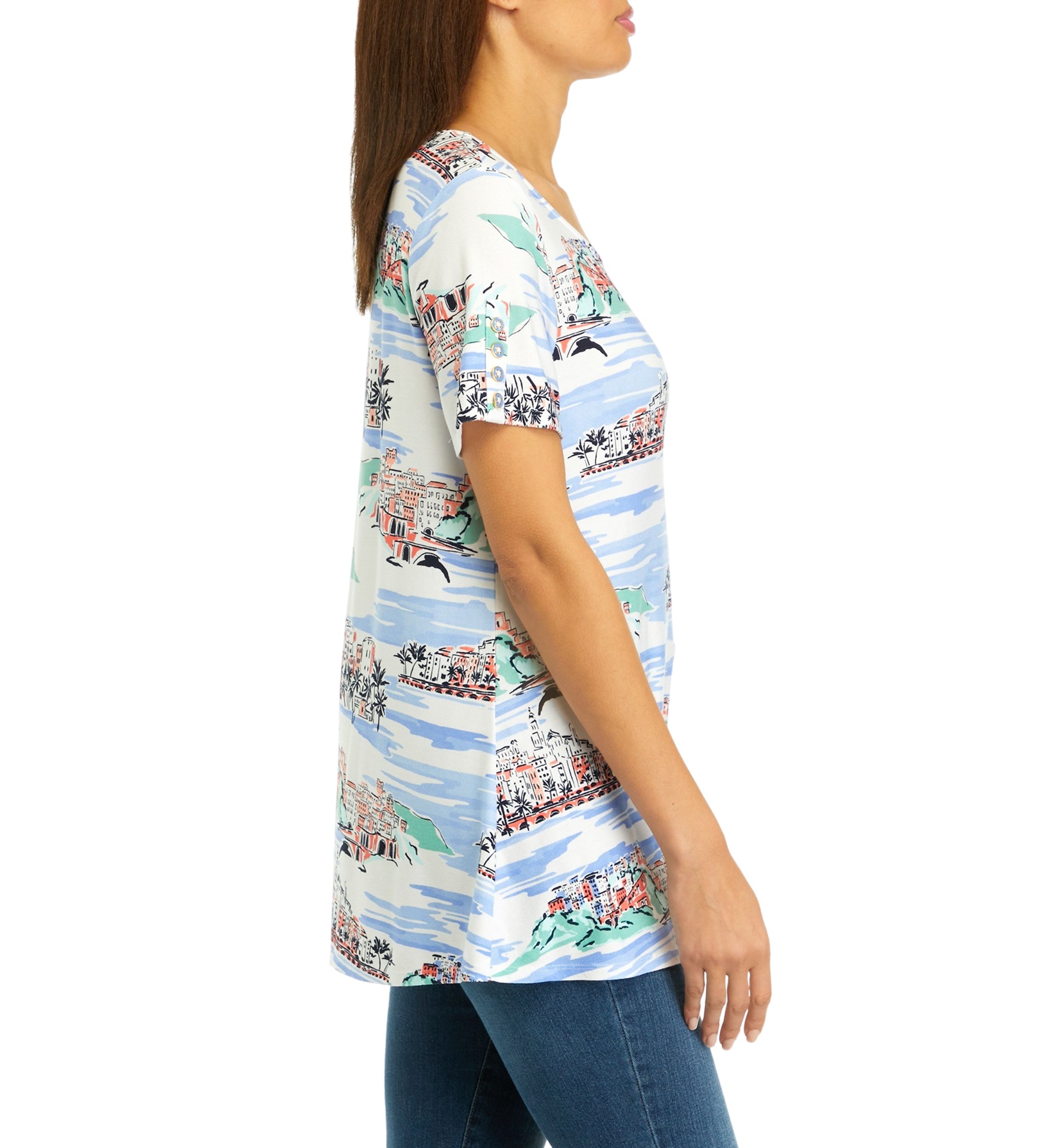 Womens Short Sleeve Printed Tunic Top