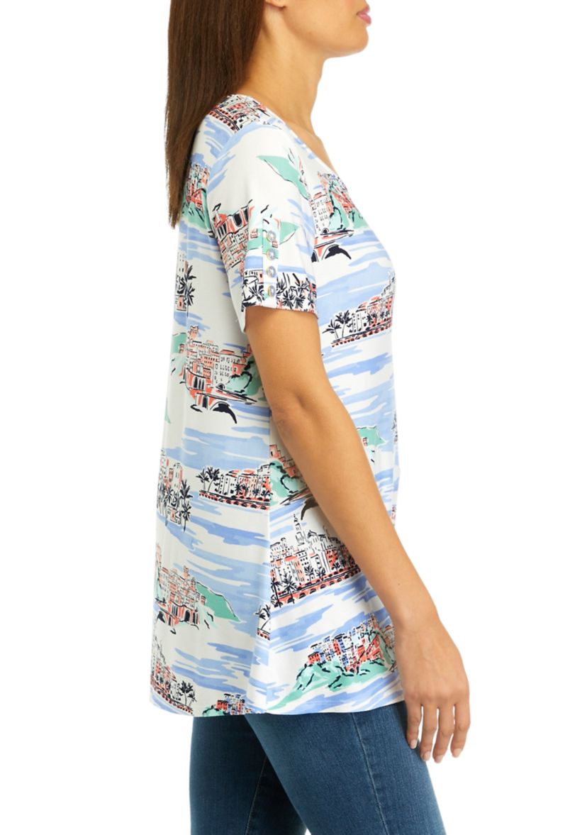 Womens Short Sleeve Printed Tunic Top