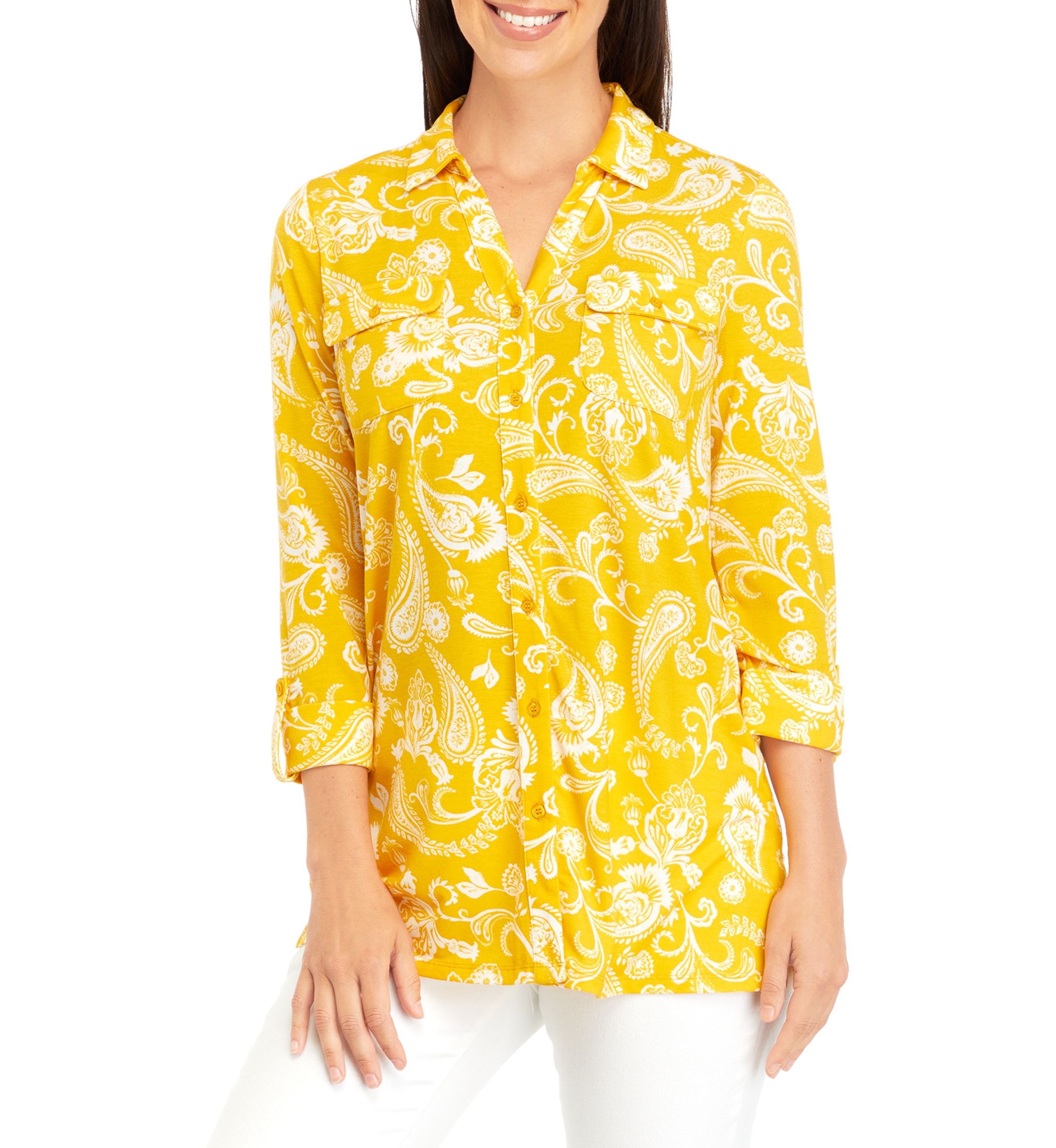 Womens Knit Utility Printed Top