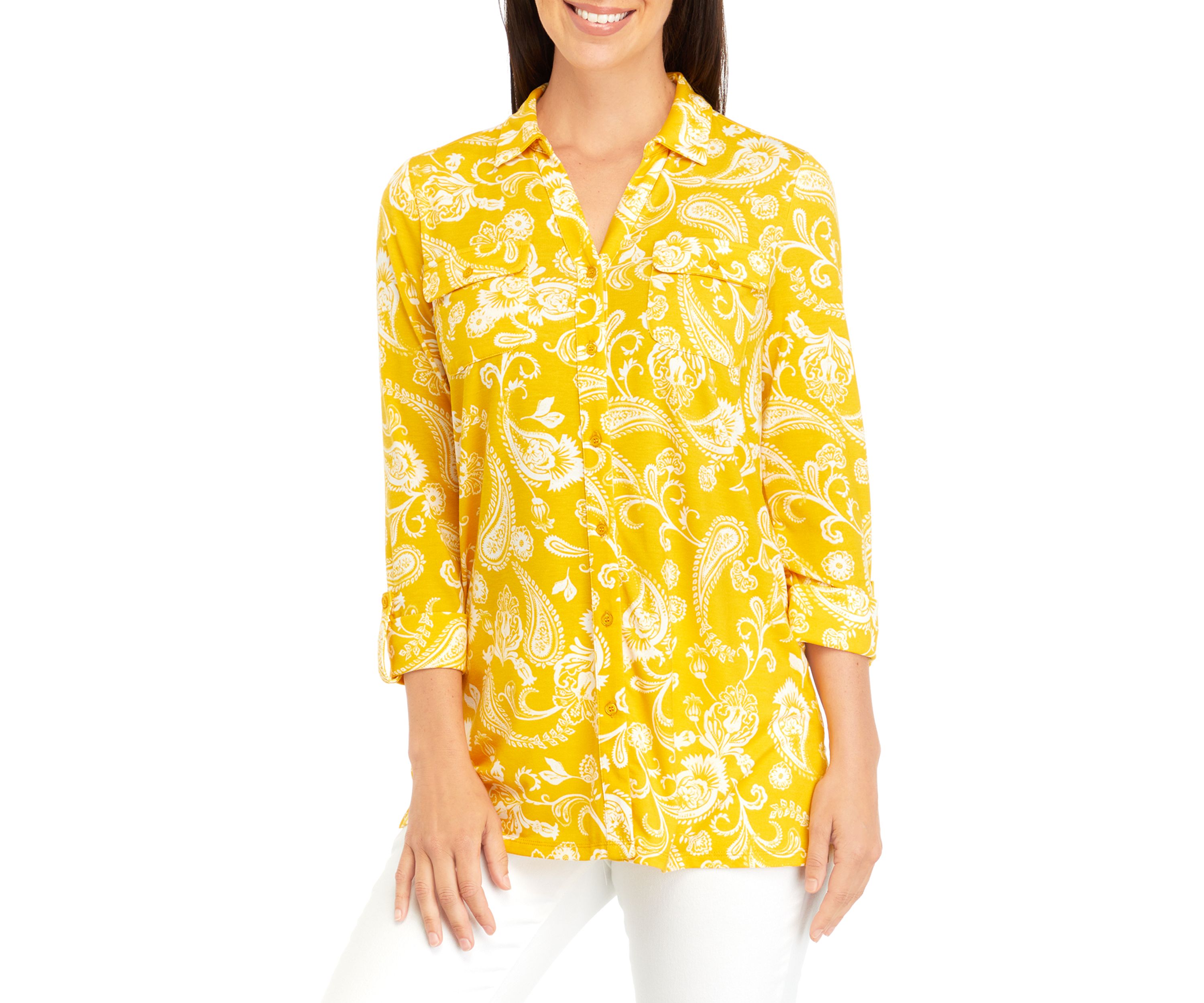 Womens Knit Utility Printed Top