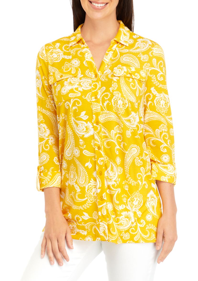 Womens Knit Utility Printed Top