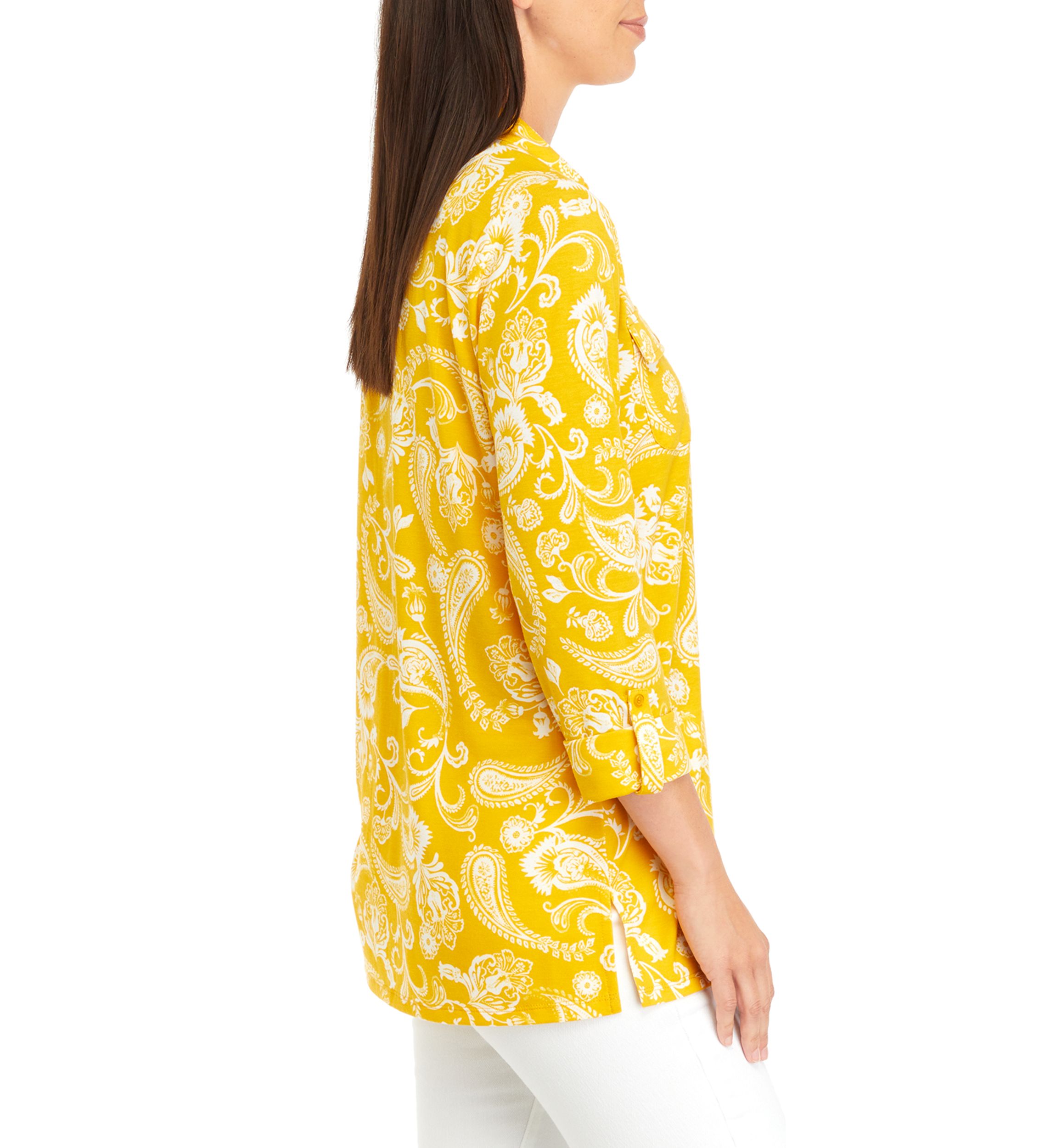 Womens Knit Utility Printed Top