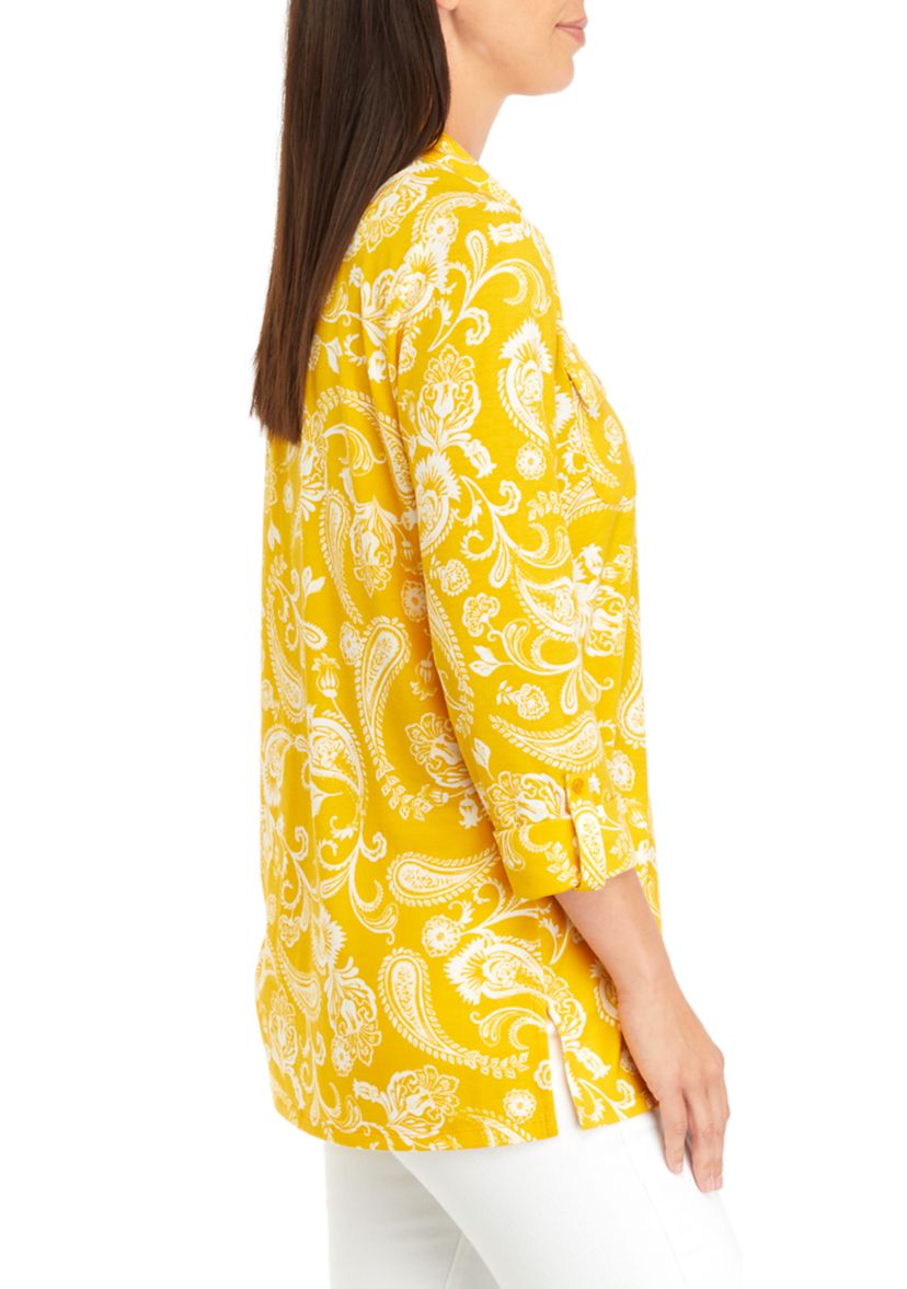 Womens Knit Utility Printed Top