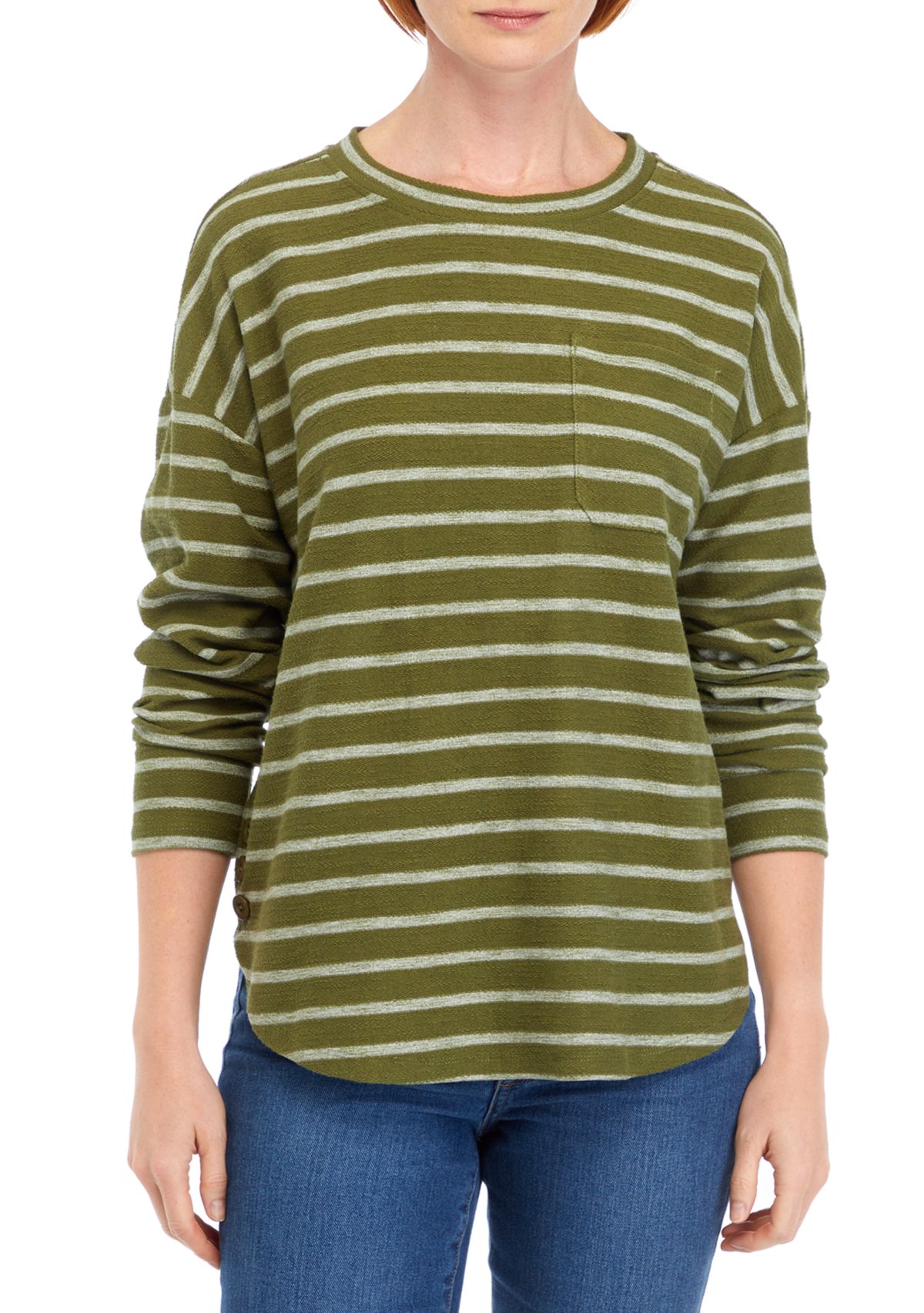 Womens Long Sleeve Chest Pocket Printed T-Shirt