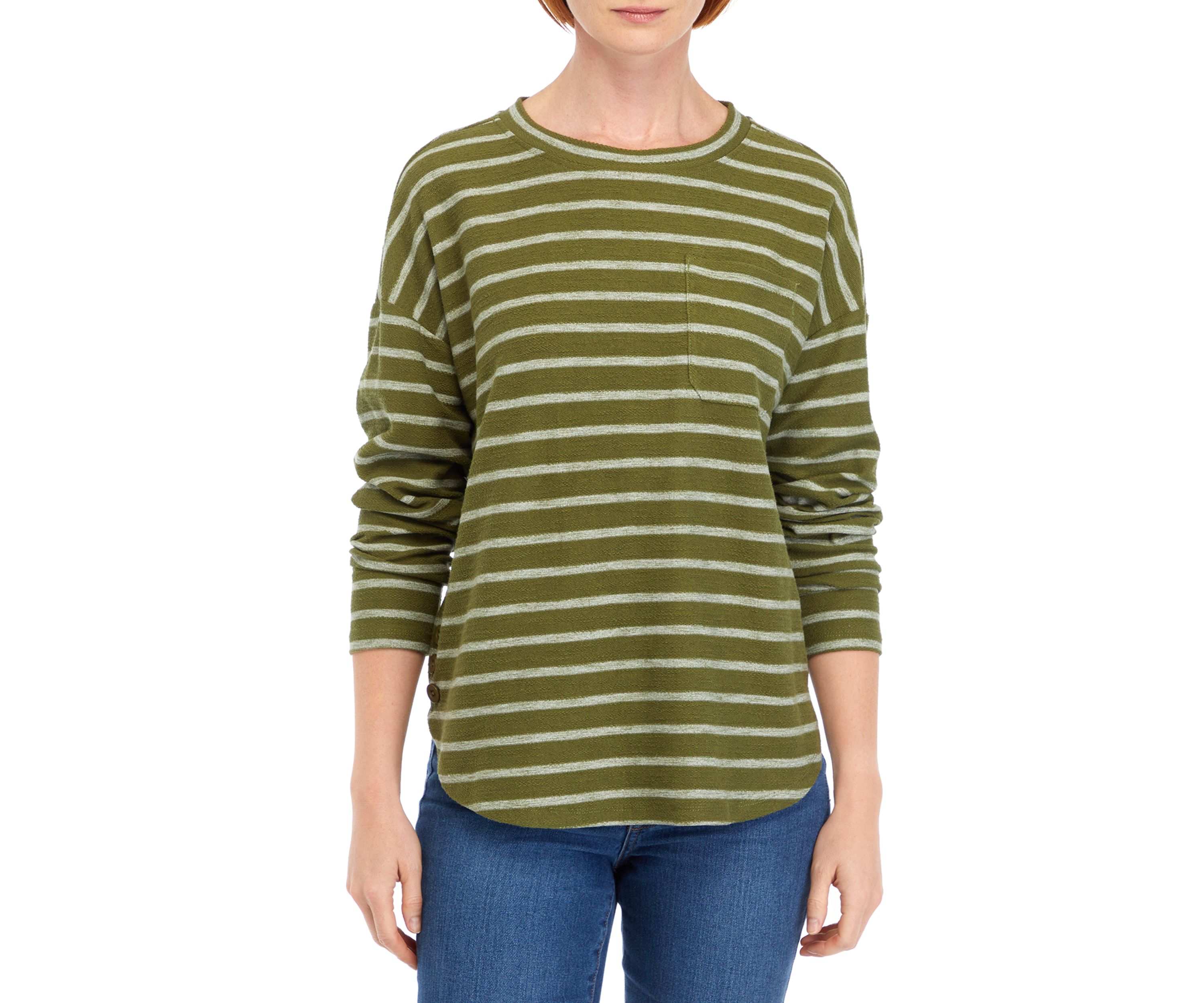 Womens Long Sleeve Chest Pocket Printed T-Shirt