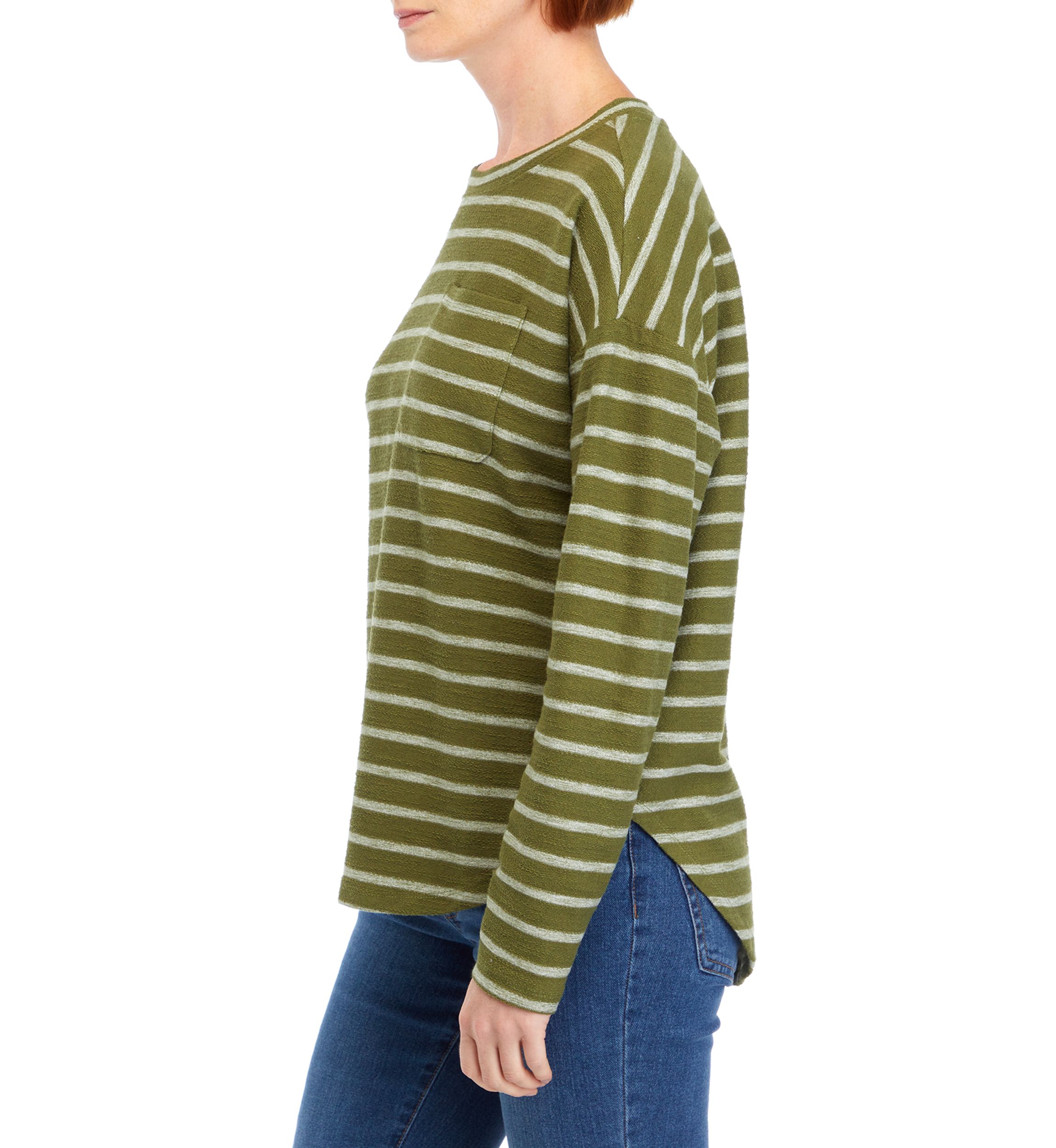 Womens Long Sleeve Chest Pocket Printed T-Shirt
