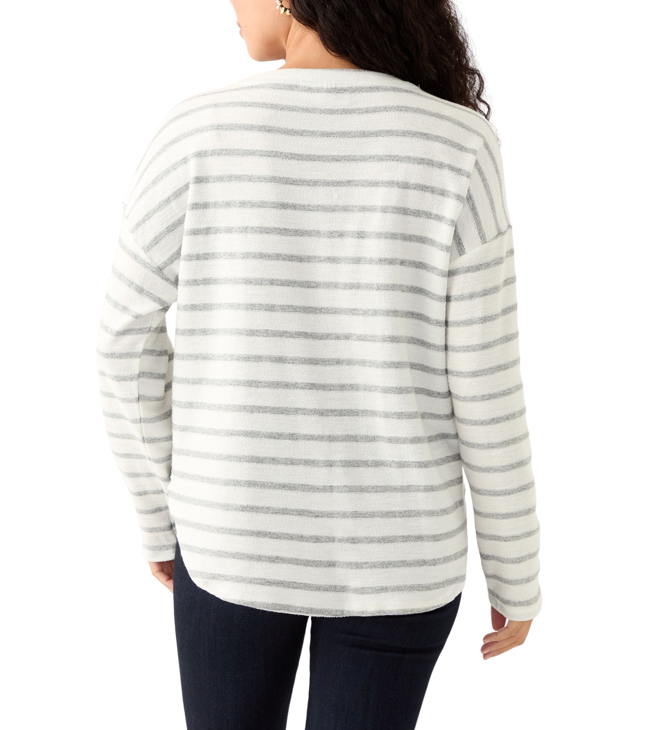 Petite Long Sleeve Crew Neck Top with Side Buttons