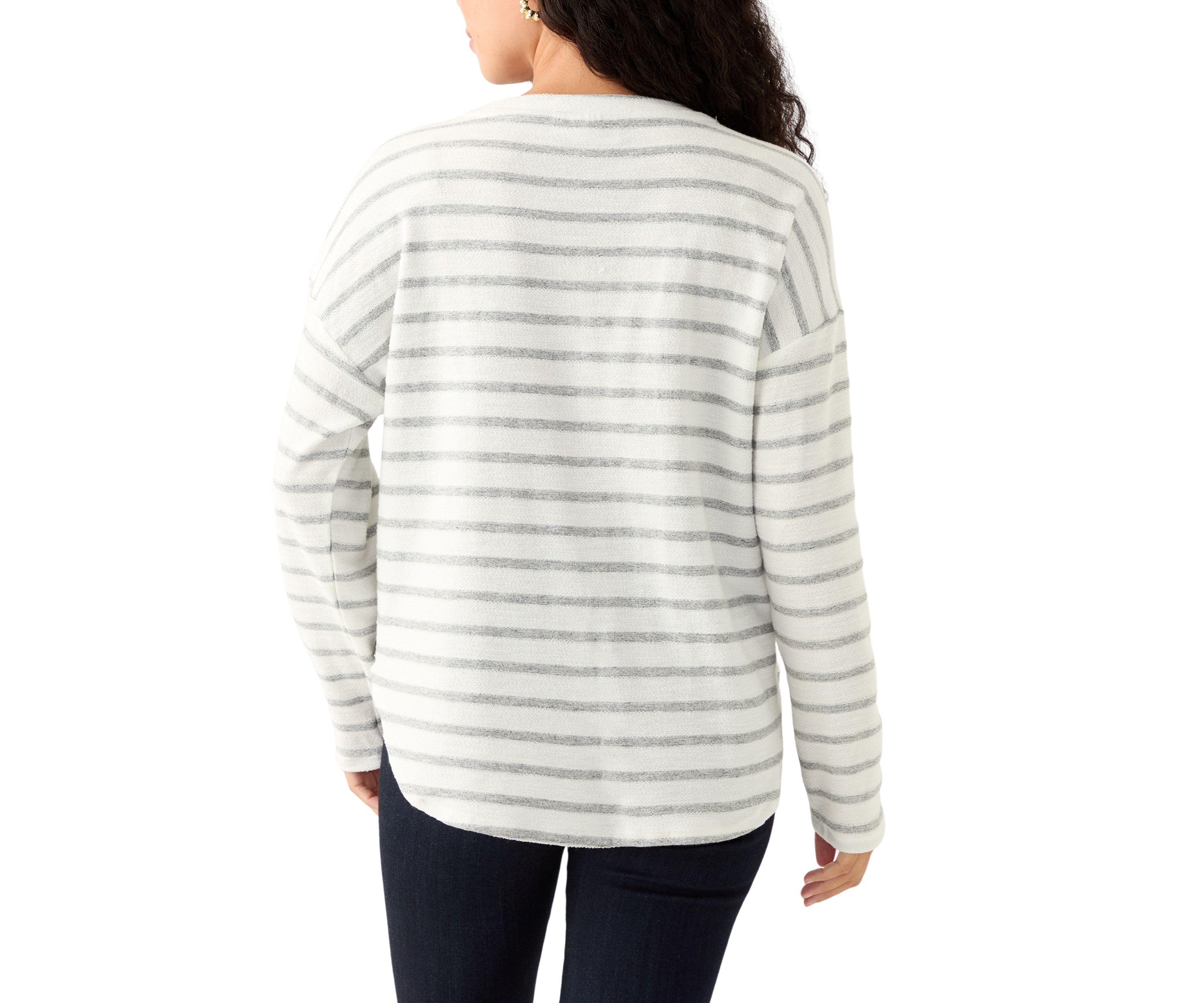 Petite Long Sleeve Crew Neck Top with Side Buttons