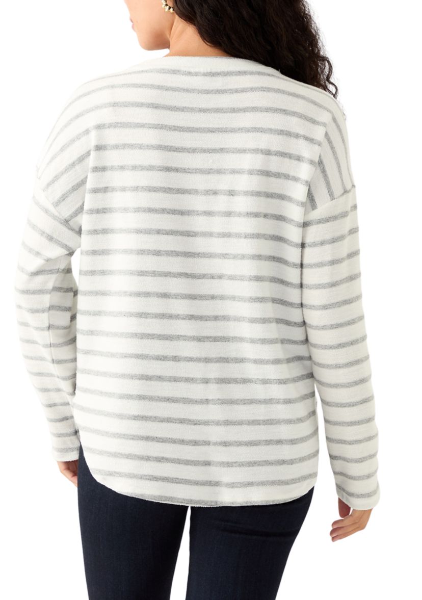 Petite Long Sleeve Crew Neck Top with Side Buttons