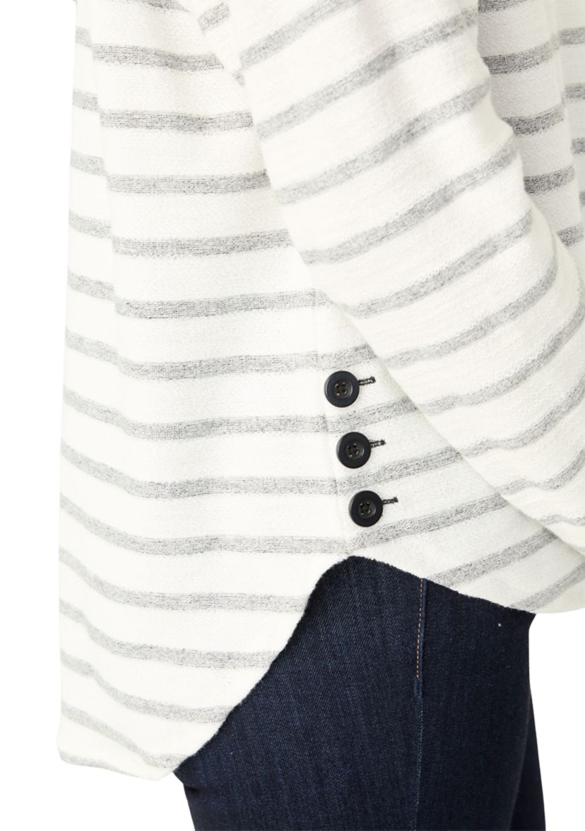 Petite Long Sleeve Crew Neck Top with Side Buttons