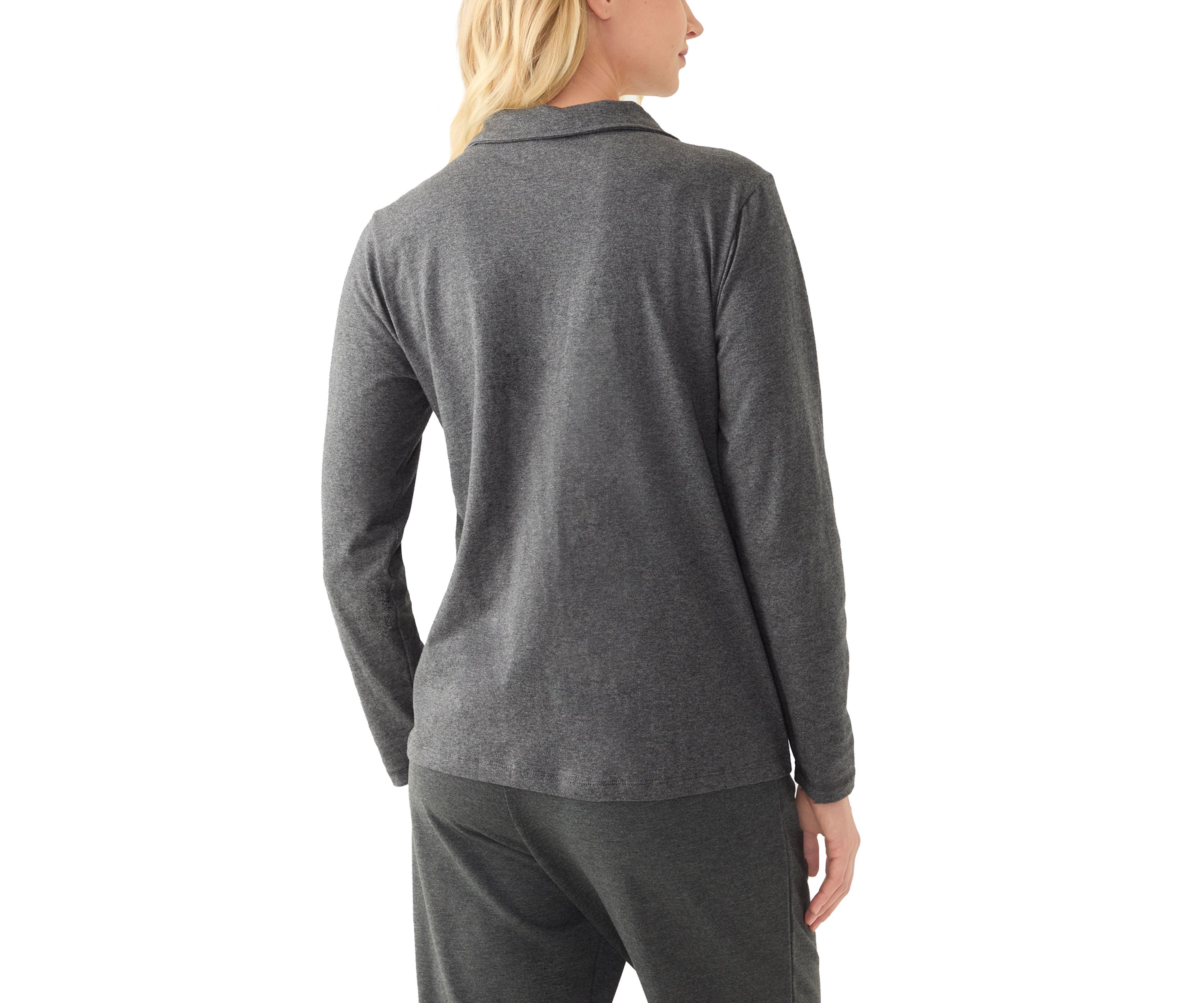 Petite Long Sleeve Polo Collar V-Neck Seamed Top 