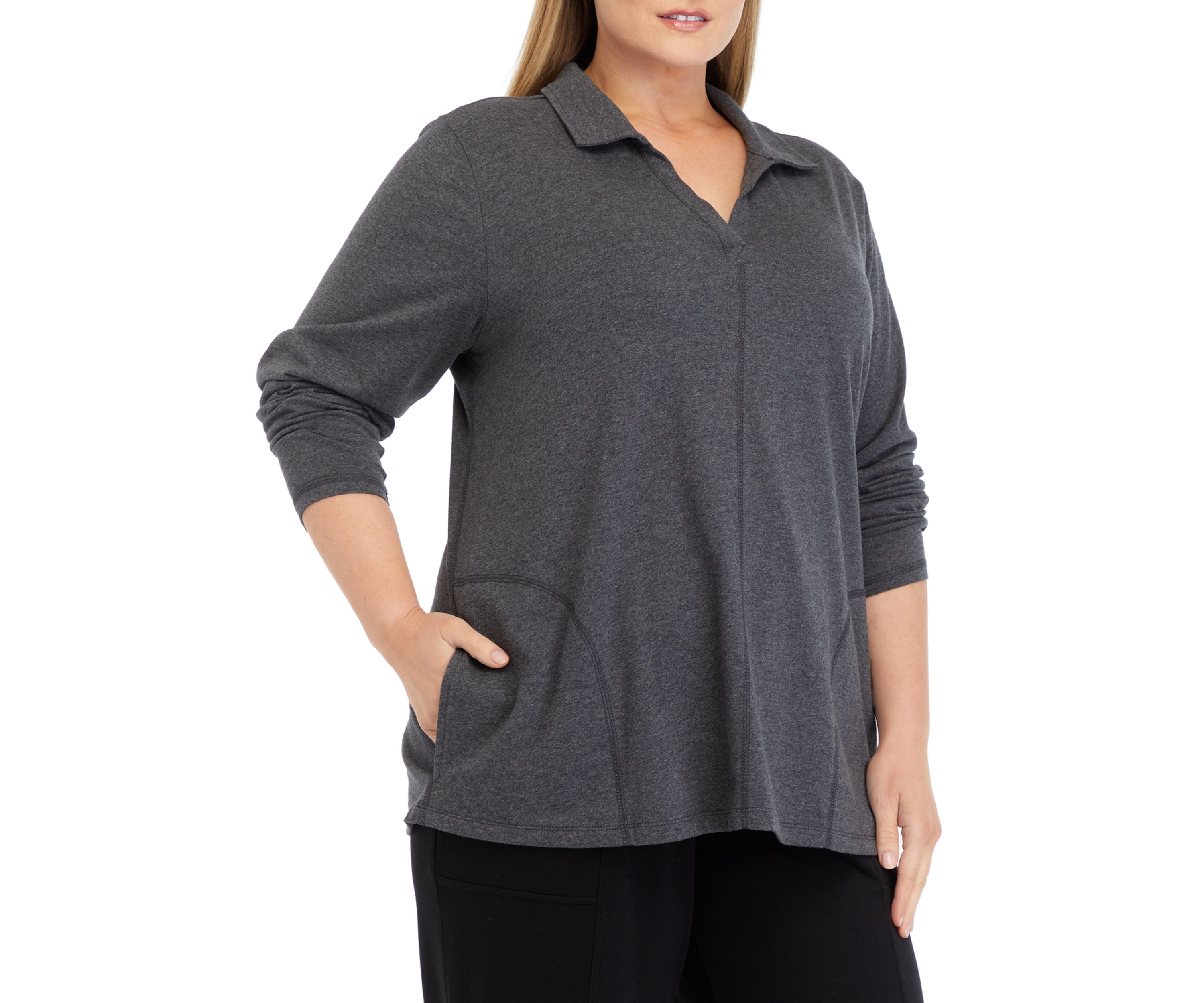 Plus Size Seam Detail Heather Pullover 