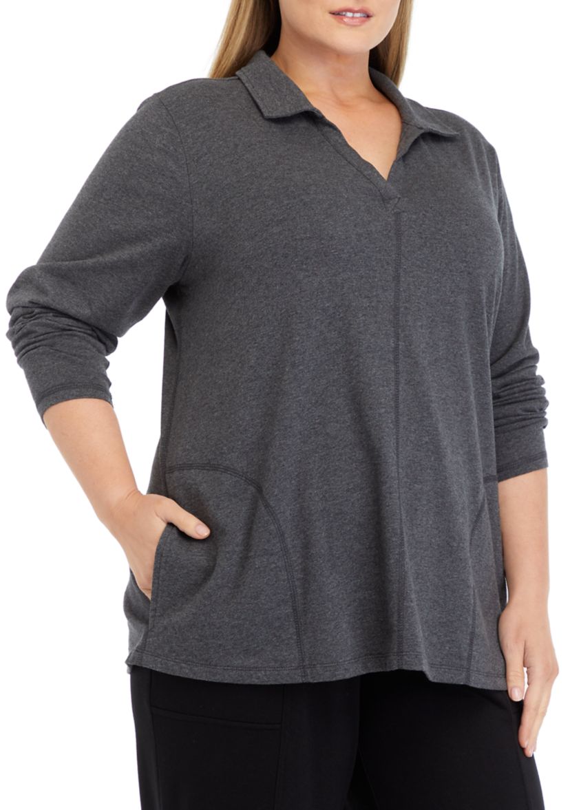 Plus Size Seam Detail Heather Pullover 