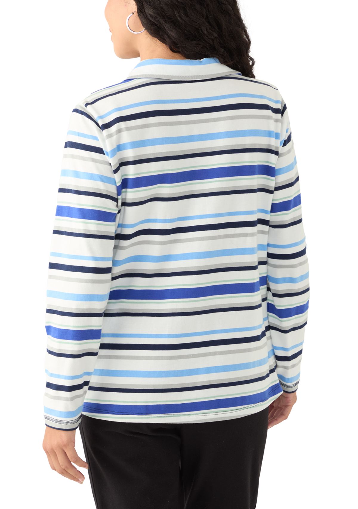 Petite Long Sleeve Polo Collar V-Neck Seamed Top 