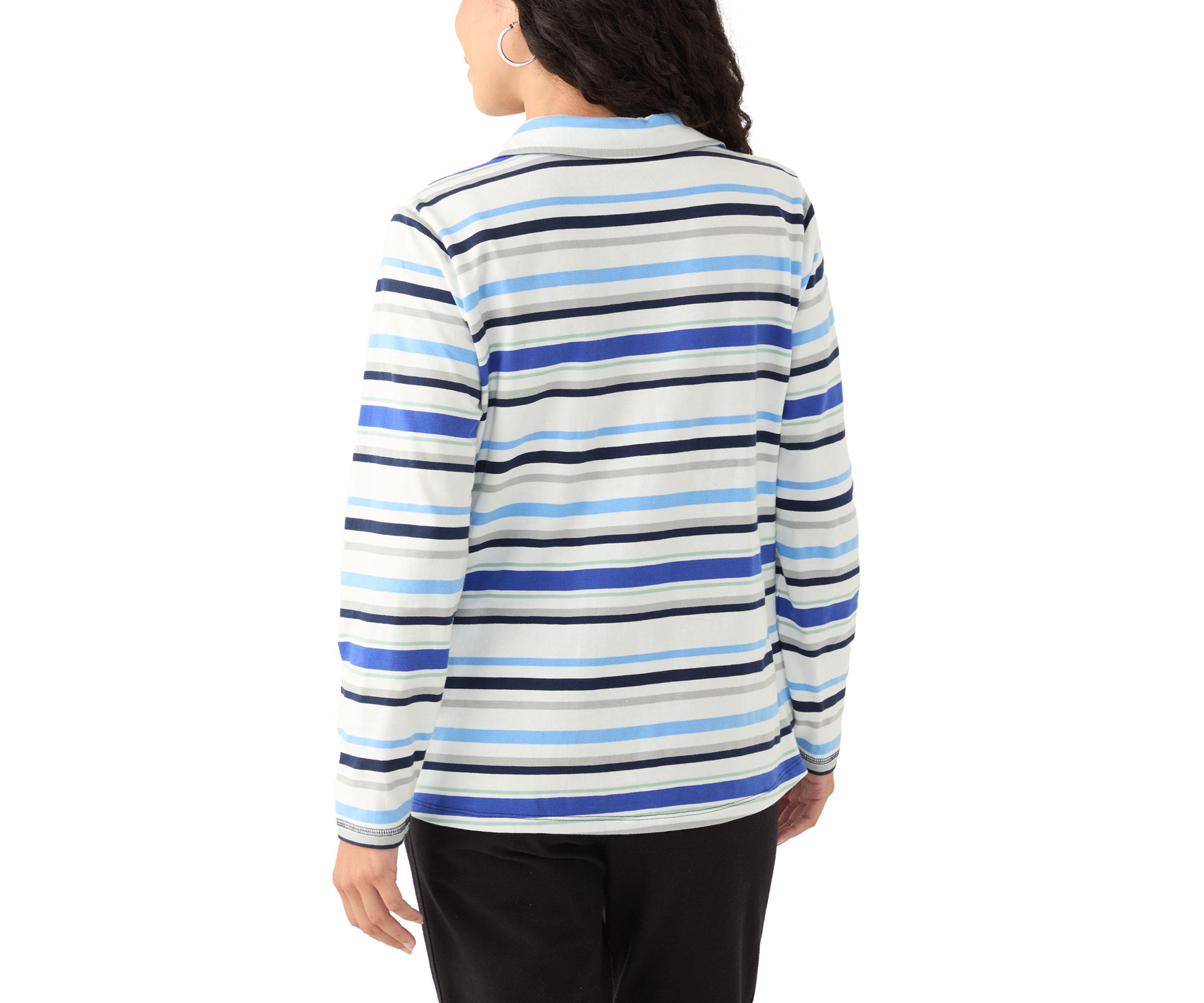 Petite Long Sleeve Polo Collar V-Neck Seamed Top 