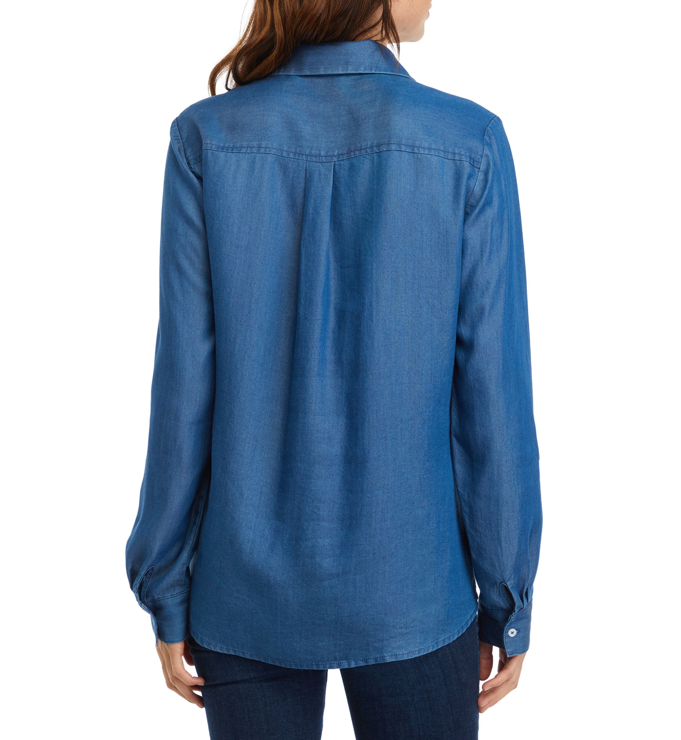 Womens Y-Neck Button Down Chambray Top