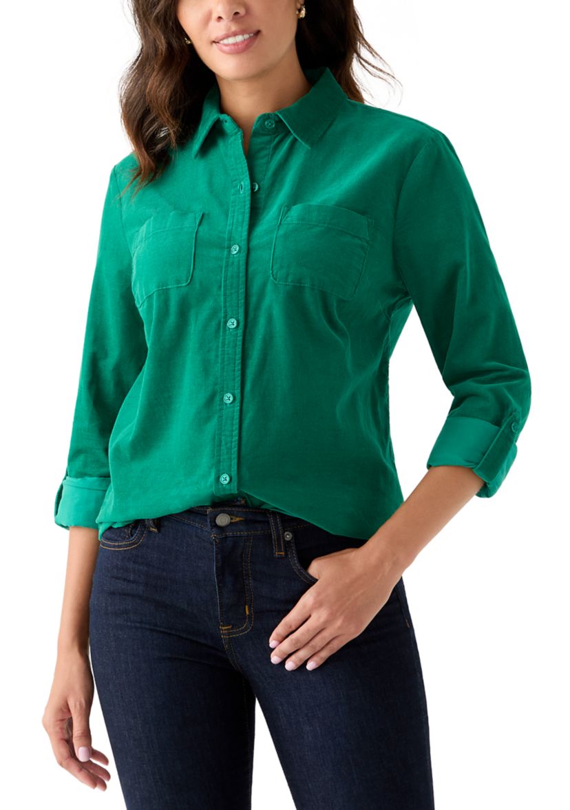 Womens Button Front Corduroy Shirt 