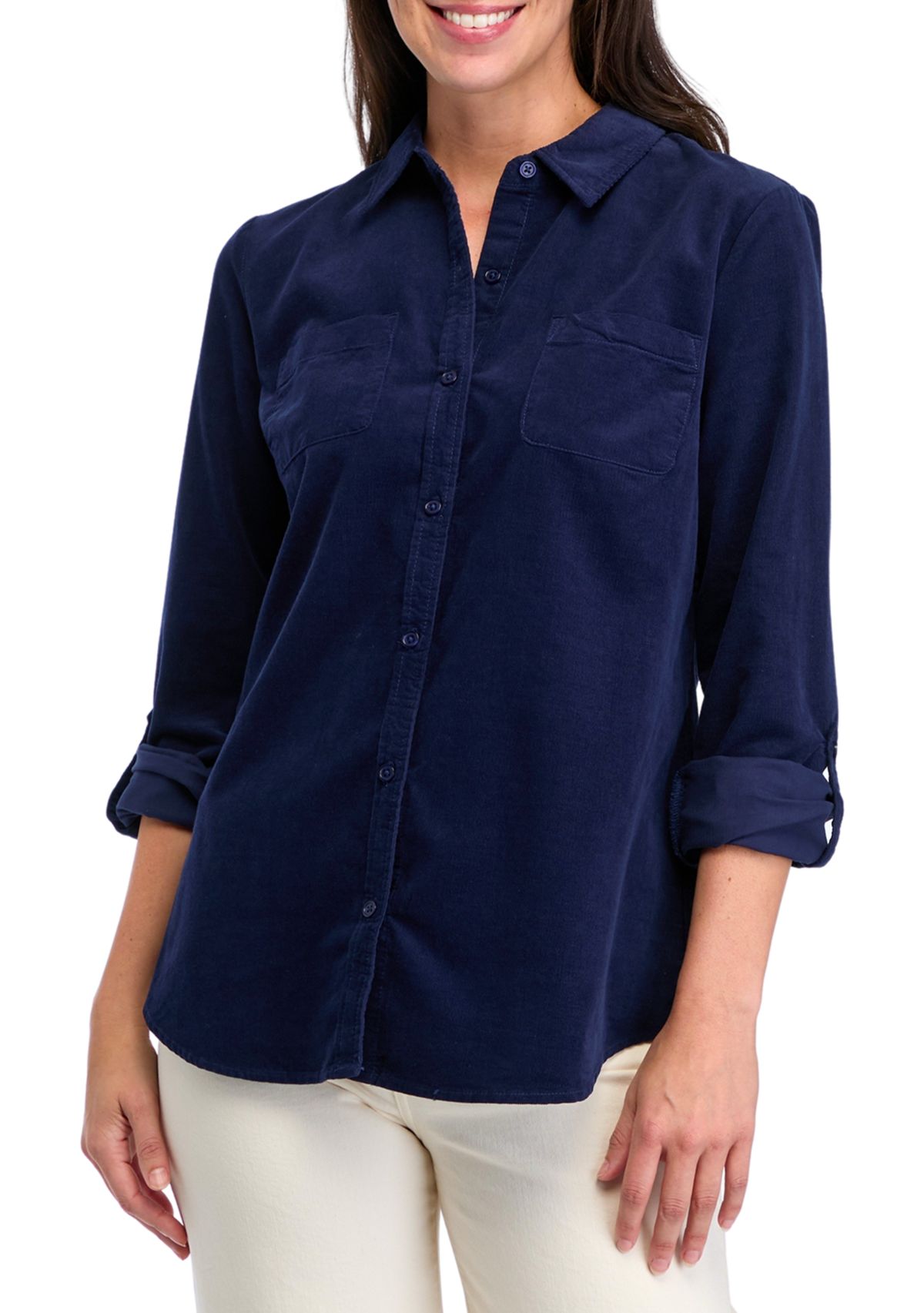 Womens Button Front Corduroy Shirt 
