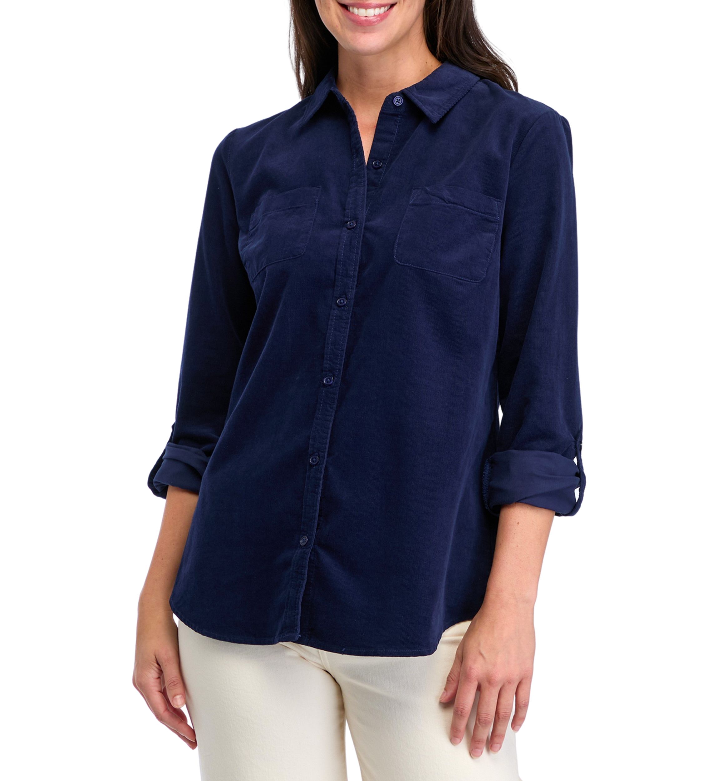 Womens Button Front Corduroy Shirt 