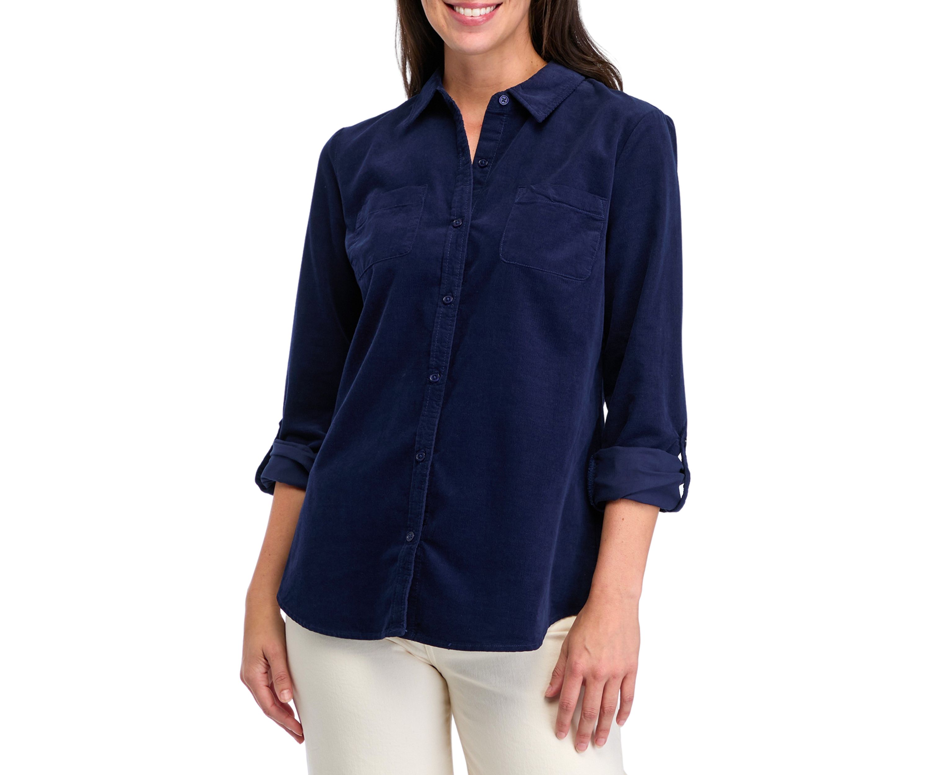 Womens Button Front Corduroy Shirt 