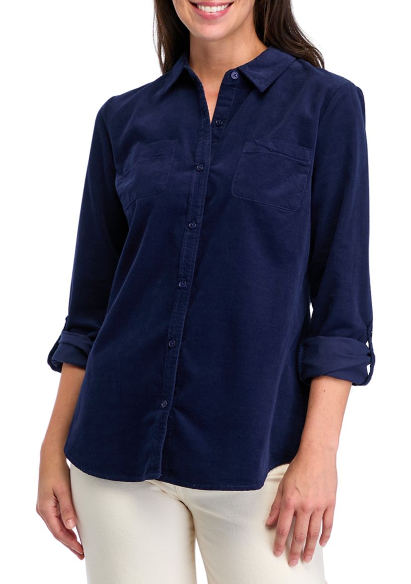 Womens Button Front Corduroy Shirt 