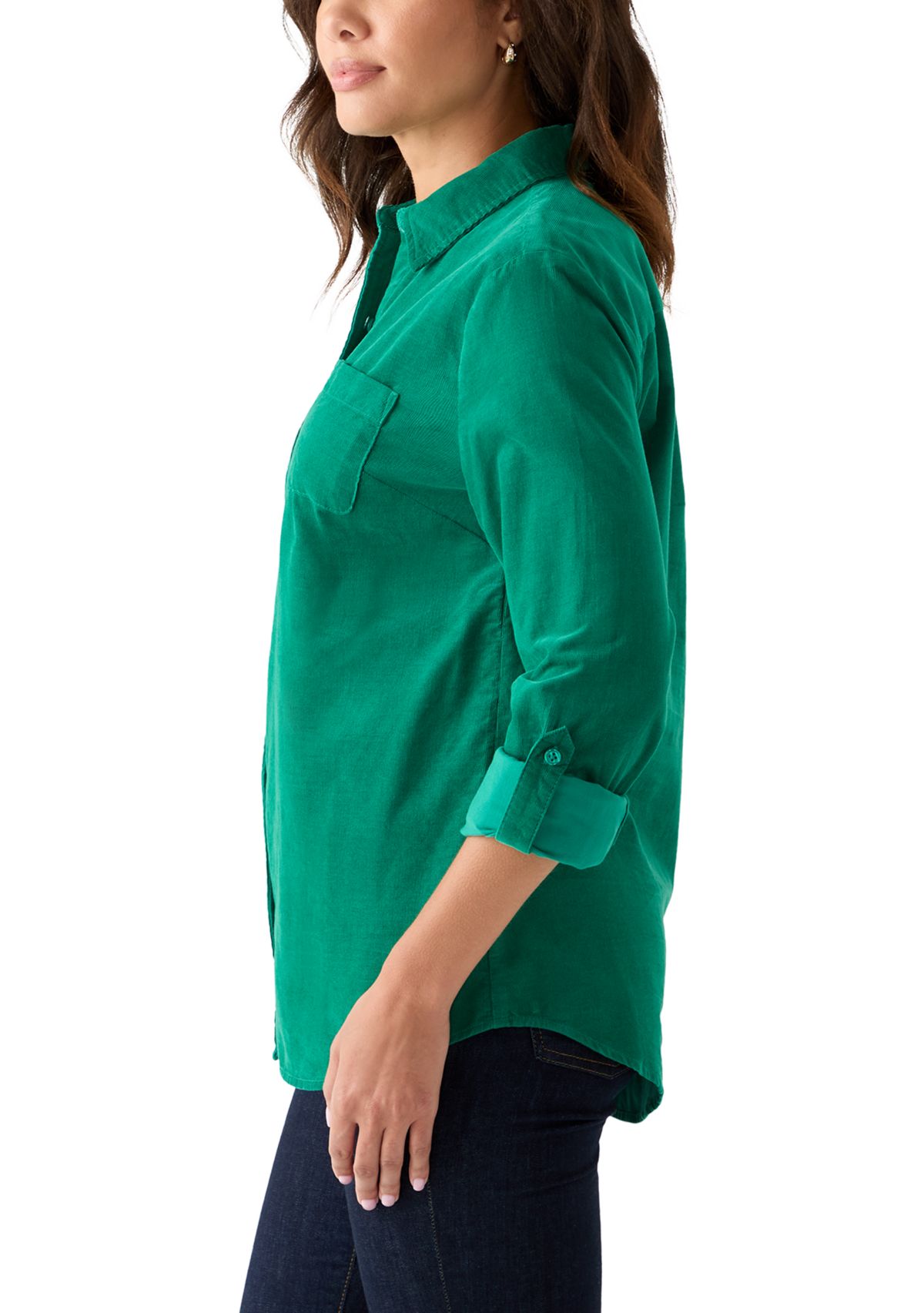 Womens Button Front Corduroy Shirt 