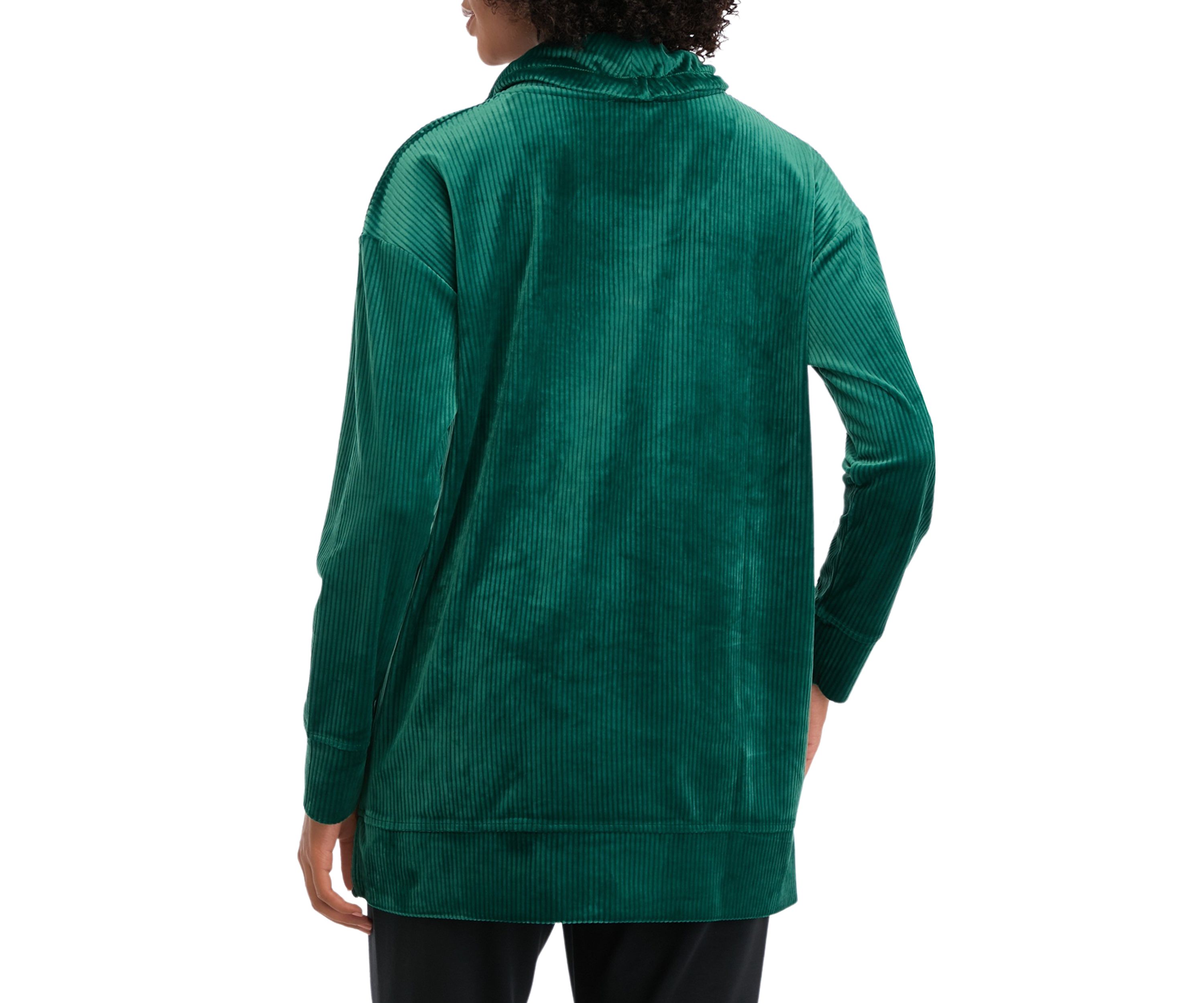 Womens Velour Rib Cowl Neck Tunic Top
