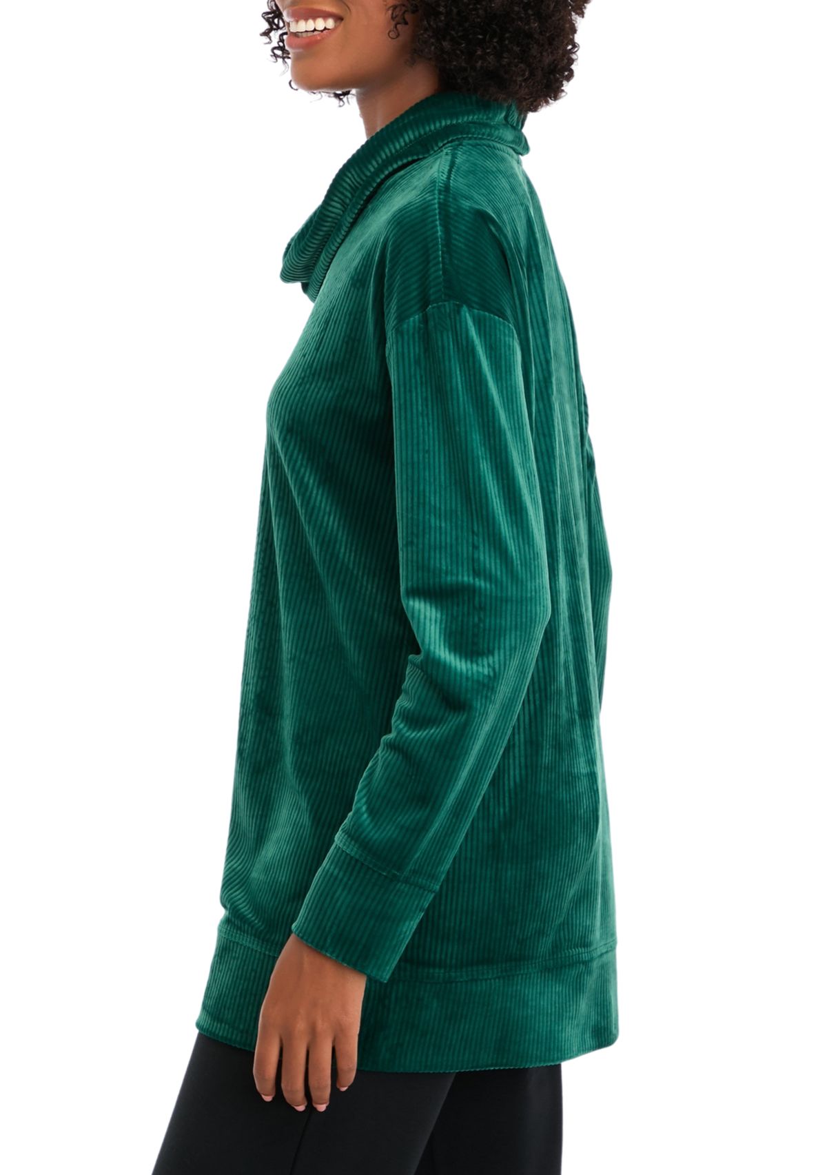 Womens Velour Rib Cowl Neck Tunic Top