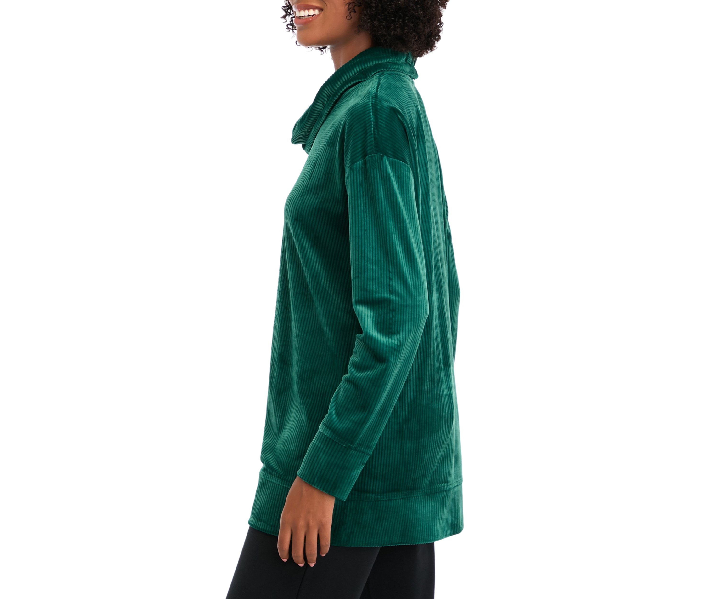 Womens Velour Rib Cowl Neck Tunic Top