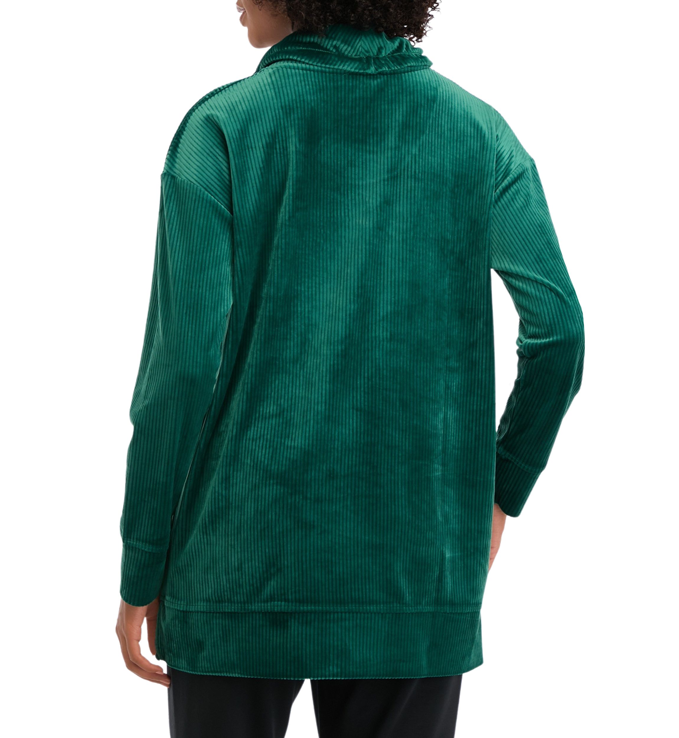 Petite Long Sleeve Rib Velour Cowl Neck Tunic Top